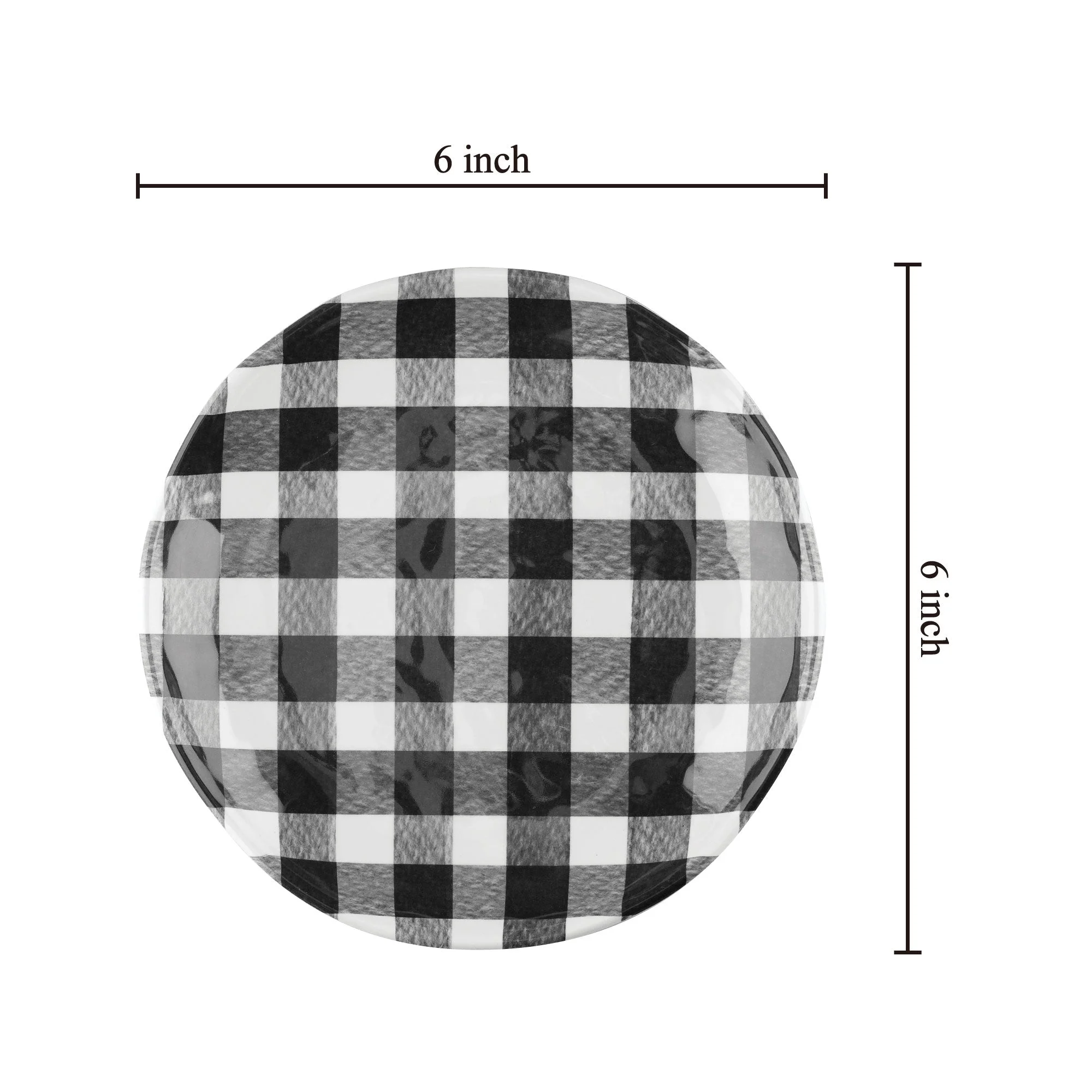 Gourmet Art 4-Piece Gingham 6 Inch Melamine Serving Plates/Appetizer Plates/Dessert Plates, Black
