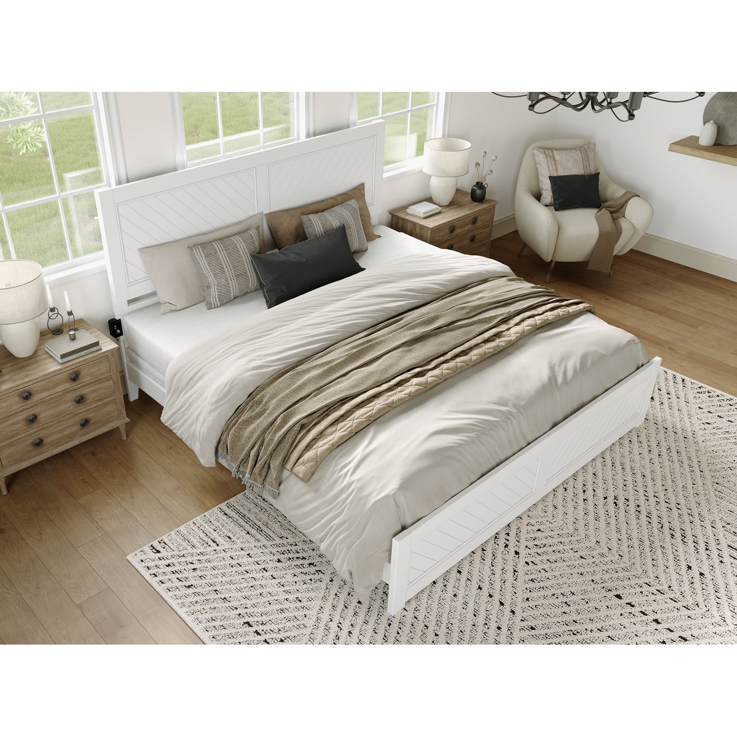 AFI Canyon White Solid Wood Foundation Bed Frame with Matching Footboard, King