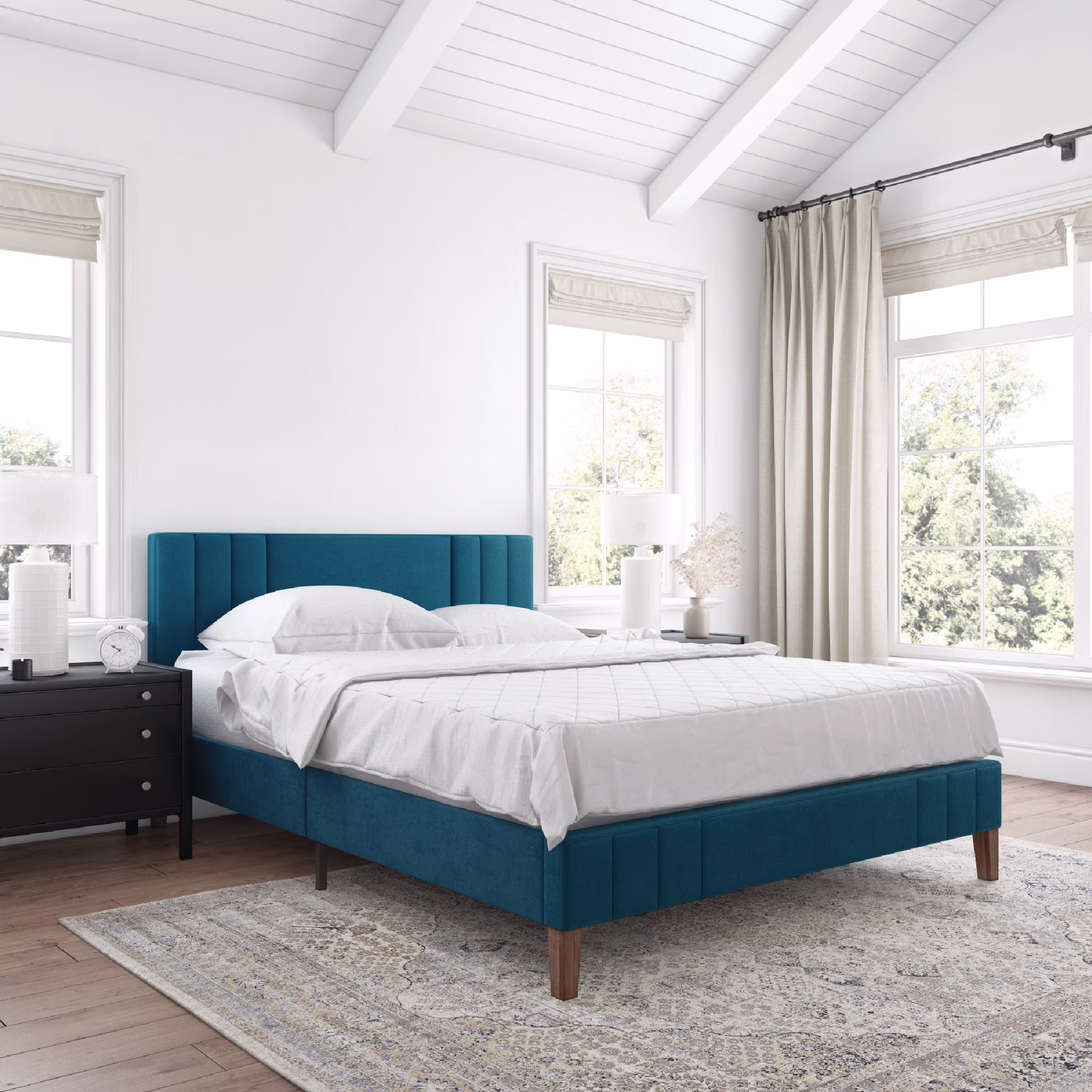 Modern Essentials Barclay Upholstered Tufted Platform Bed, Full, Teal