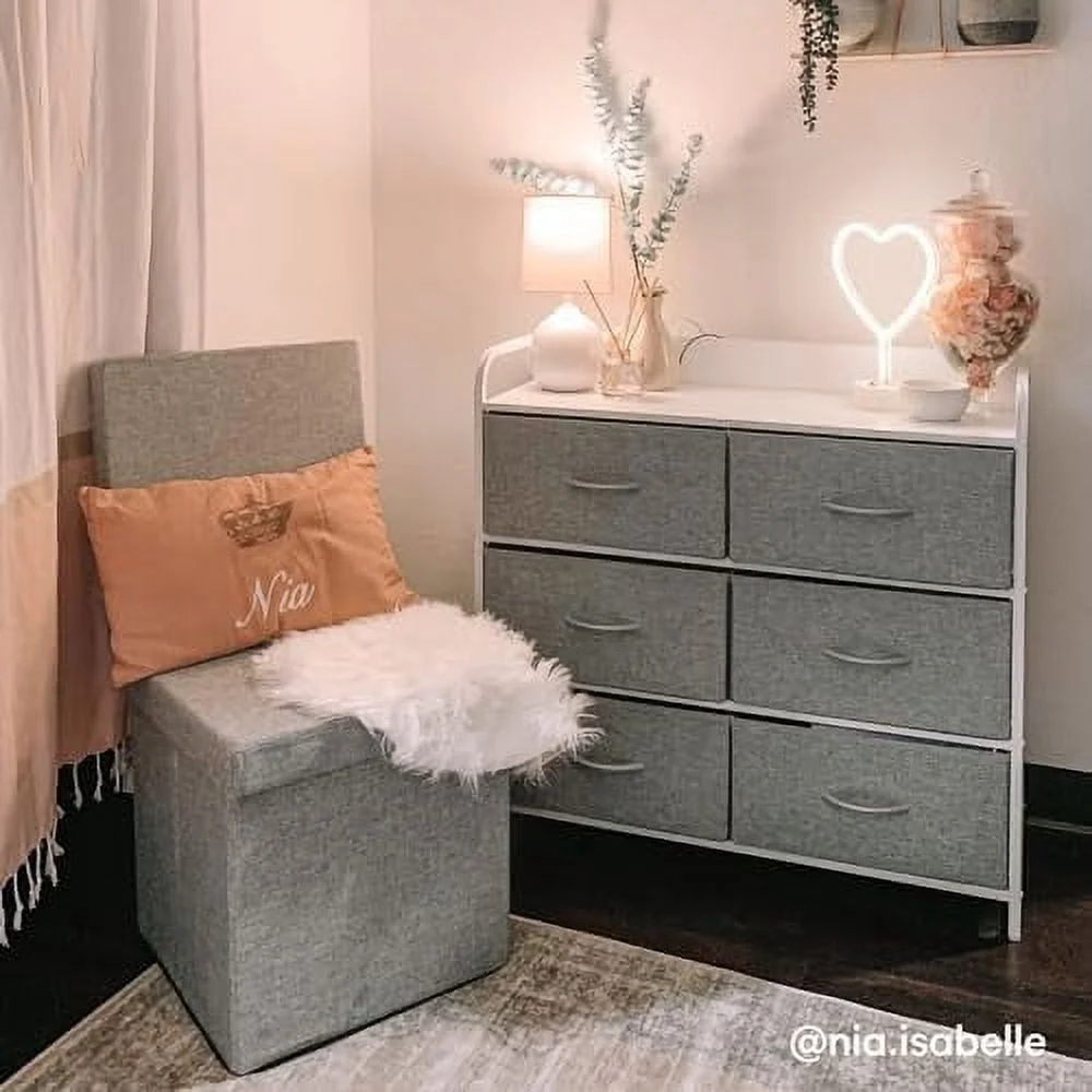 CCBIUOMBO Charging 6 Drawer Dresser | Clothes  Tower |  Drawers | Organizer | 1 Outlet & 2 USB Ports| Dresser for Closet | Grey | 32.75" W x 30.9" H x 11.4" D | 5ft Cord L