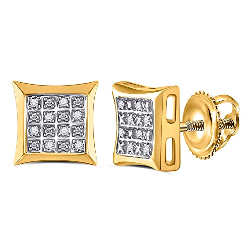Men's Solid 10kt Yellow Gold Round Diamond Square Kite Cluster Earrings .03 Cttw