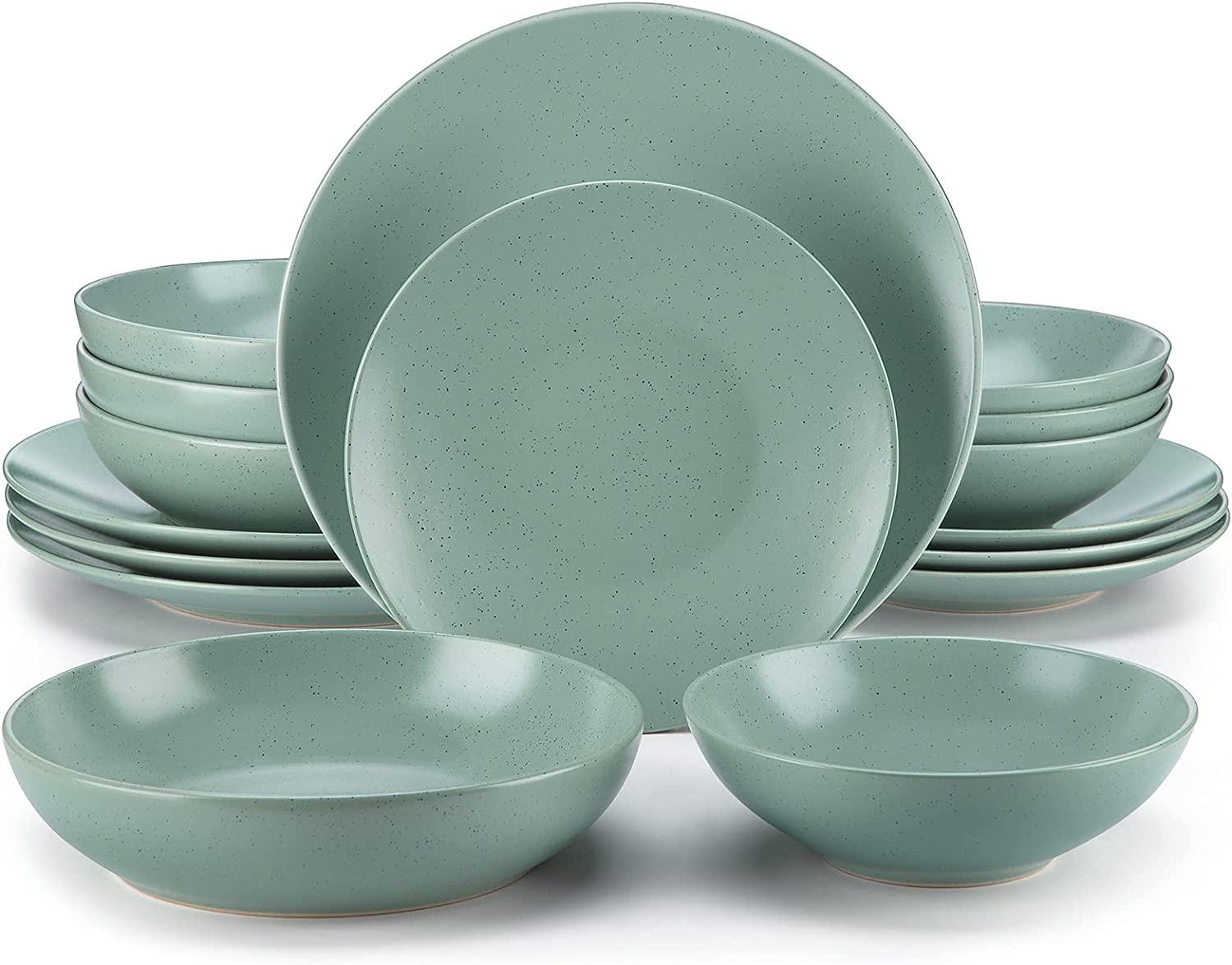 RUO Sabine 16-Piece Dinnerware Set, Stoneware Plates and Bowls Sets, Semi-matte Tableware Service for 4, Dinner Plates, Dessert Plates, Pasta Bowls and Cereal Bowls, Heat Resistant, Light Grey