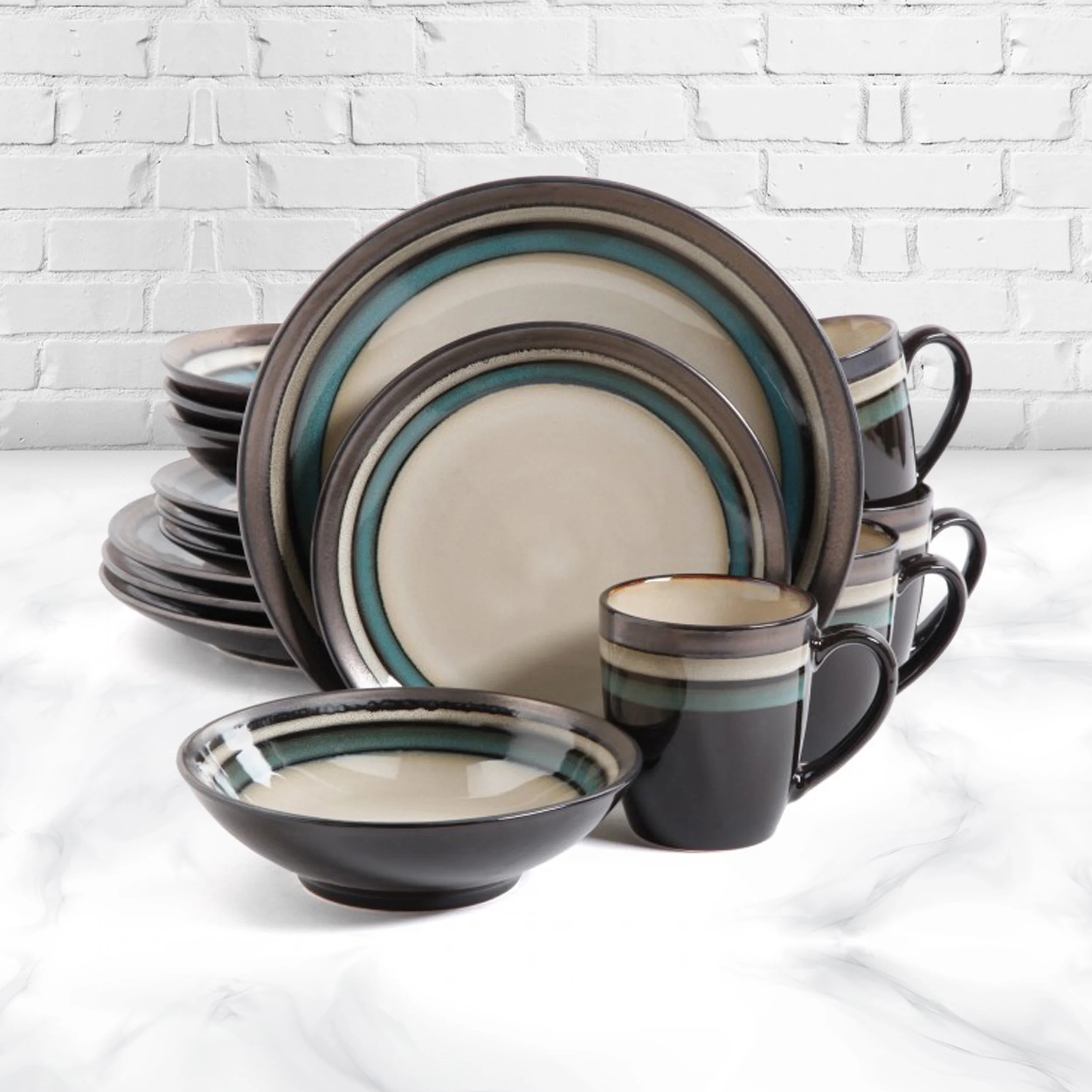 GB Elite Lewisville 16 Piece Dinnerware Set, Teal