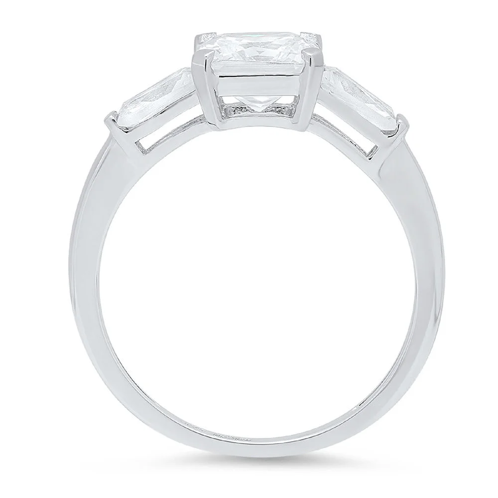 1.62 ct Brilliant Square Emerald Cut Simulated Diamond 14k White Gold Three-Stone Ring SZ 5