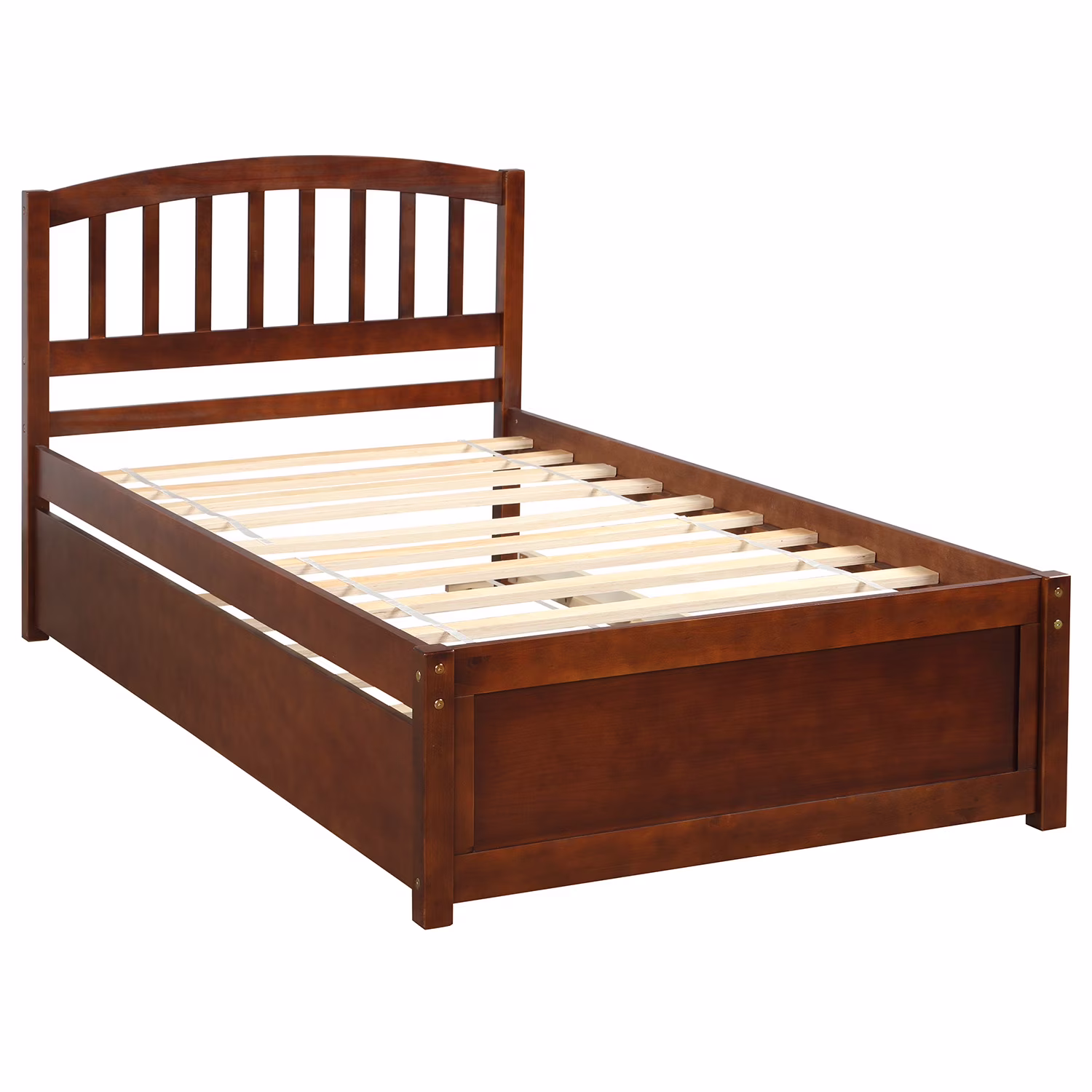 Abanopi Twin size Platform Bed Wood Bed Frame with Trundle, Walnut