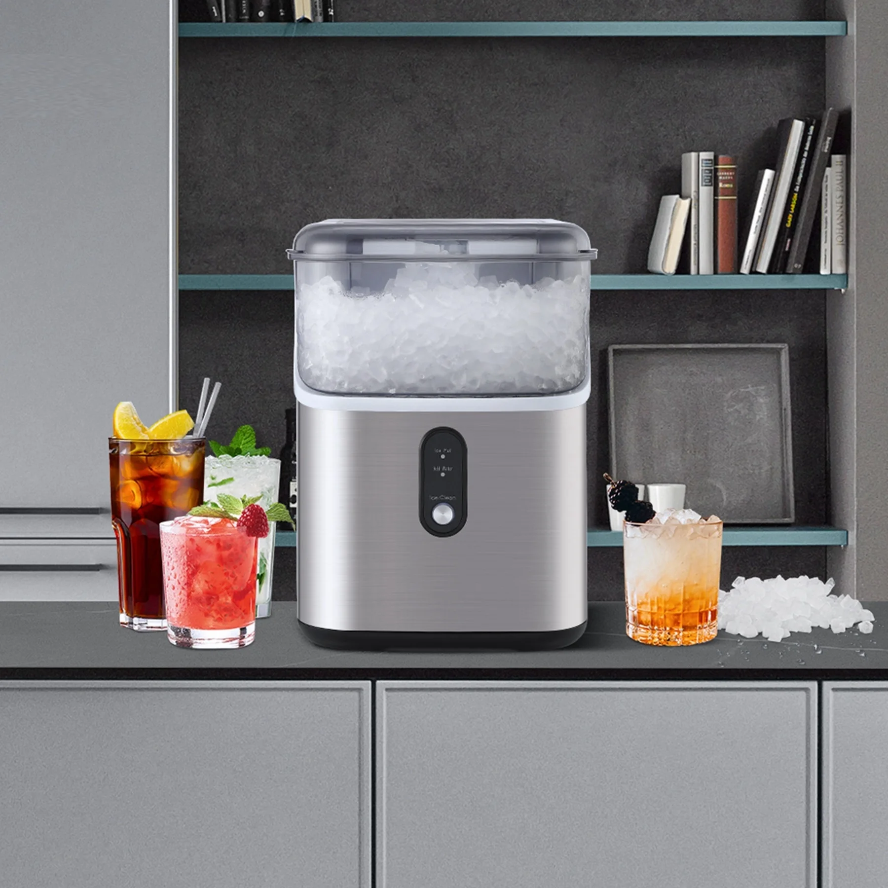 Homhougo—Nugget Ice Maker Countertop, Self-Cleaning Ice Machine Makes 35lb Ice in 24 Hrs, Stainless Steel