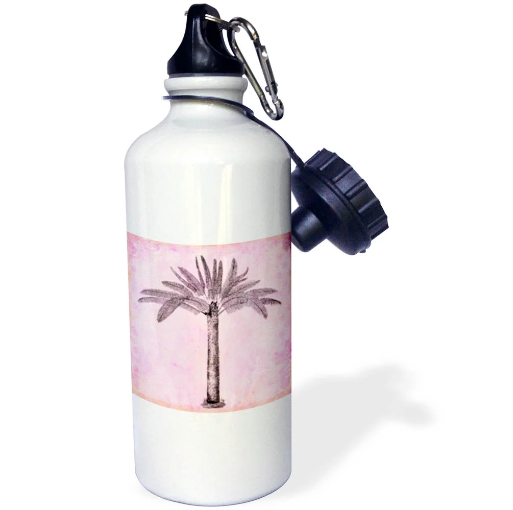 3dRose Vintage Palm Tree Illustration In Pink - Straw Water Bottle, 21-ounce