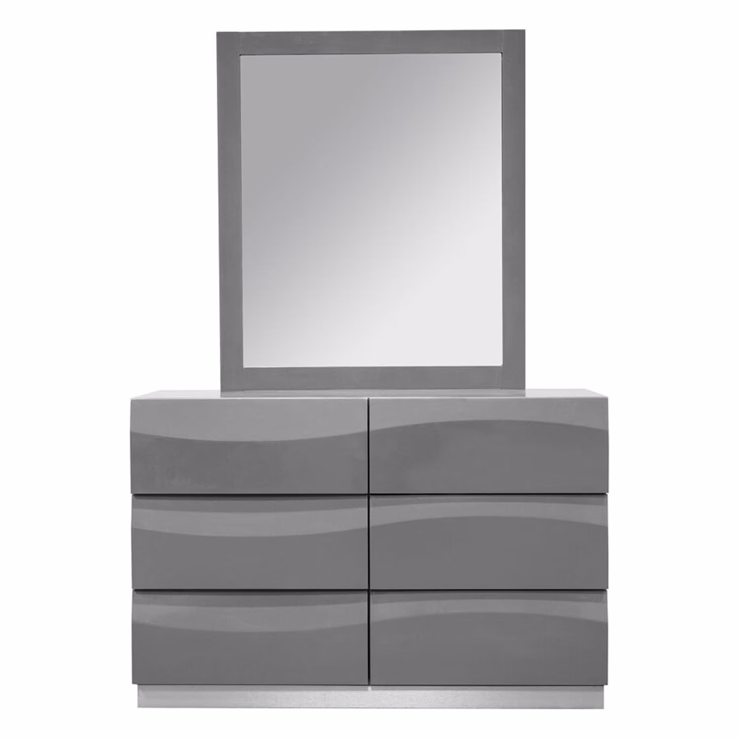 Best Master Leon 2-Piece Poplar Wood Dresser and Mirror Set in Gray High Gloss