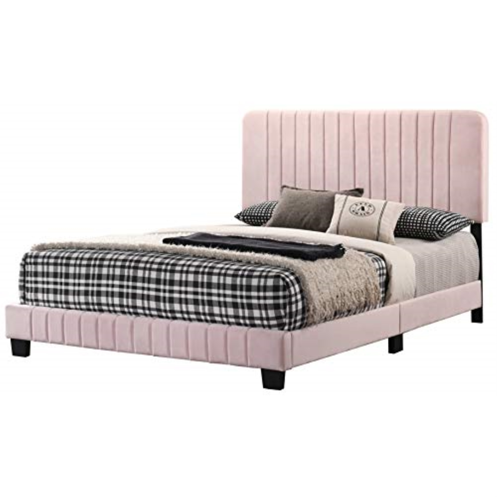 Glory Furniture Lodi Velvet Upholstered Queen Bed in Pink