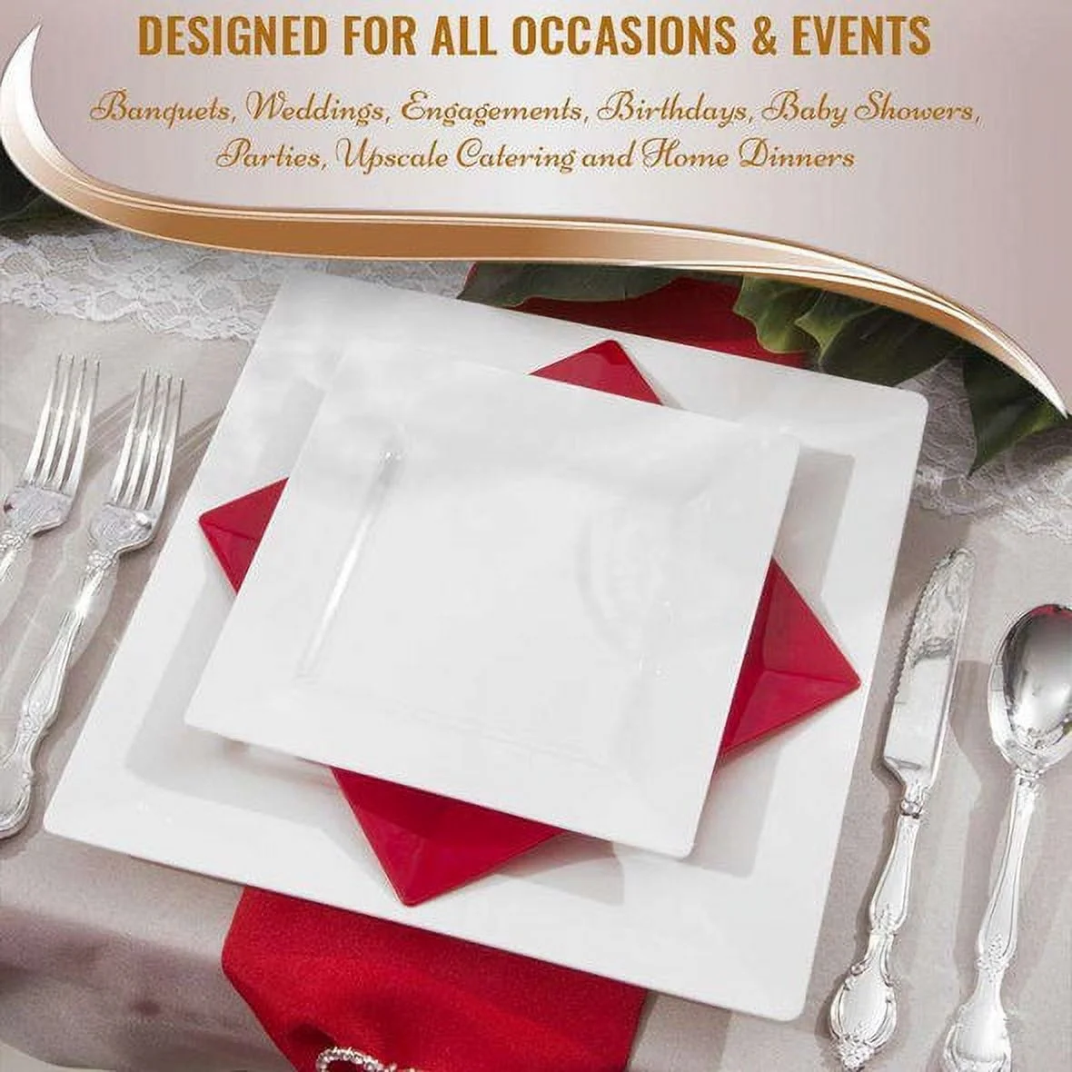 Smarty White Square Plastic Plates Dinnerware Value Set 240ct