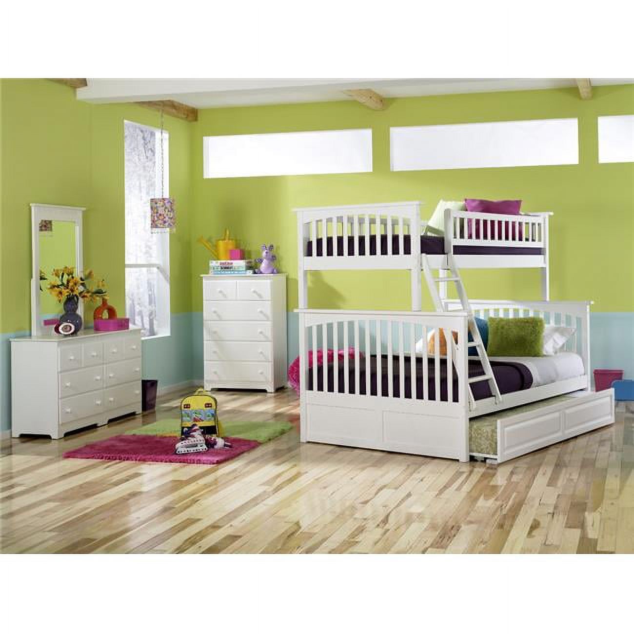 Columbia Bunkbed with Urban Trundle Bed - White, Twin Over Full Size