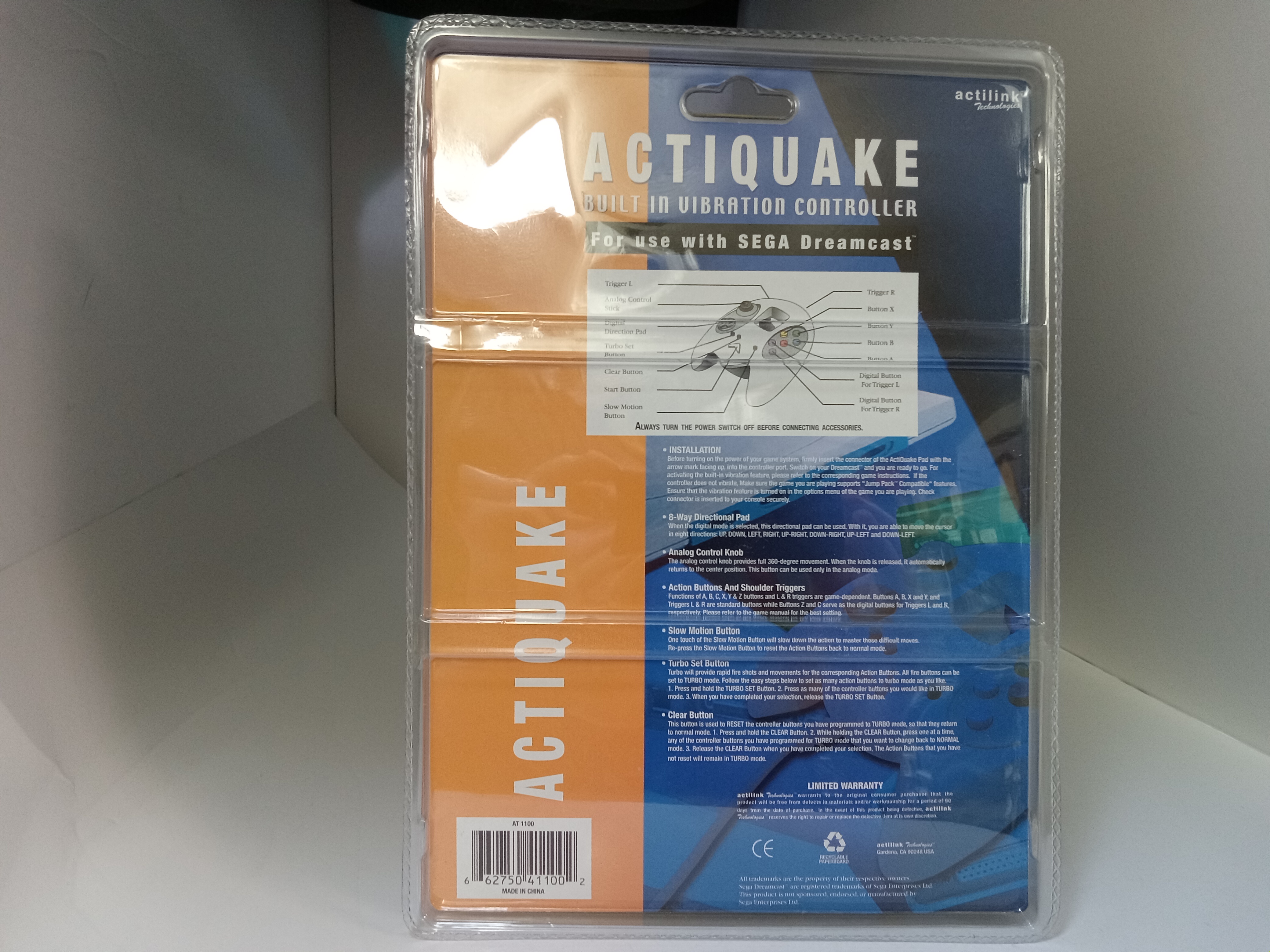 ACTIQUAKE Sega Dreamcast Controller W/Vibration Rumble + Slow/Turbo