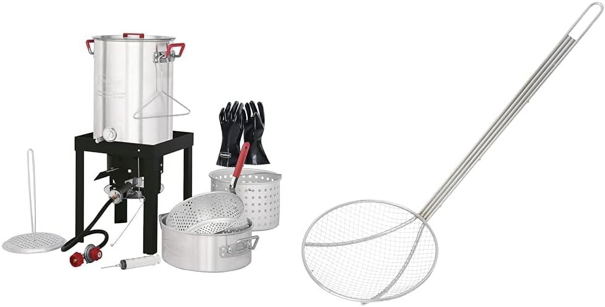 TFK-TG-3001 30 10 Qt. Fish & 30101 36-in Wooden Stir Crawfish Boil Pot Home Brew Paddle, Beige