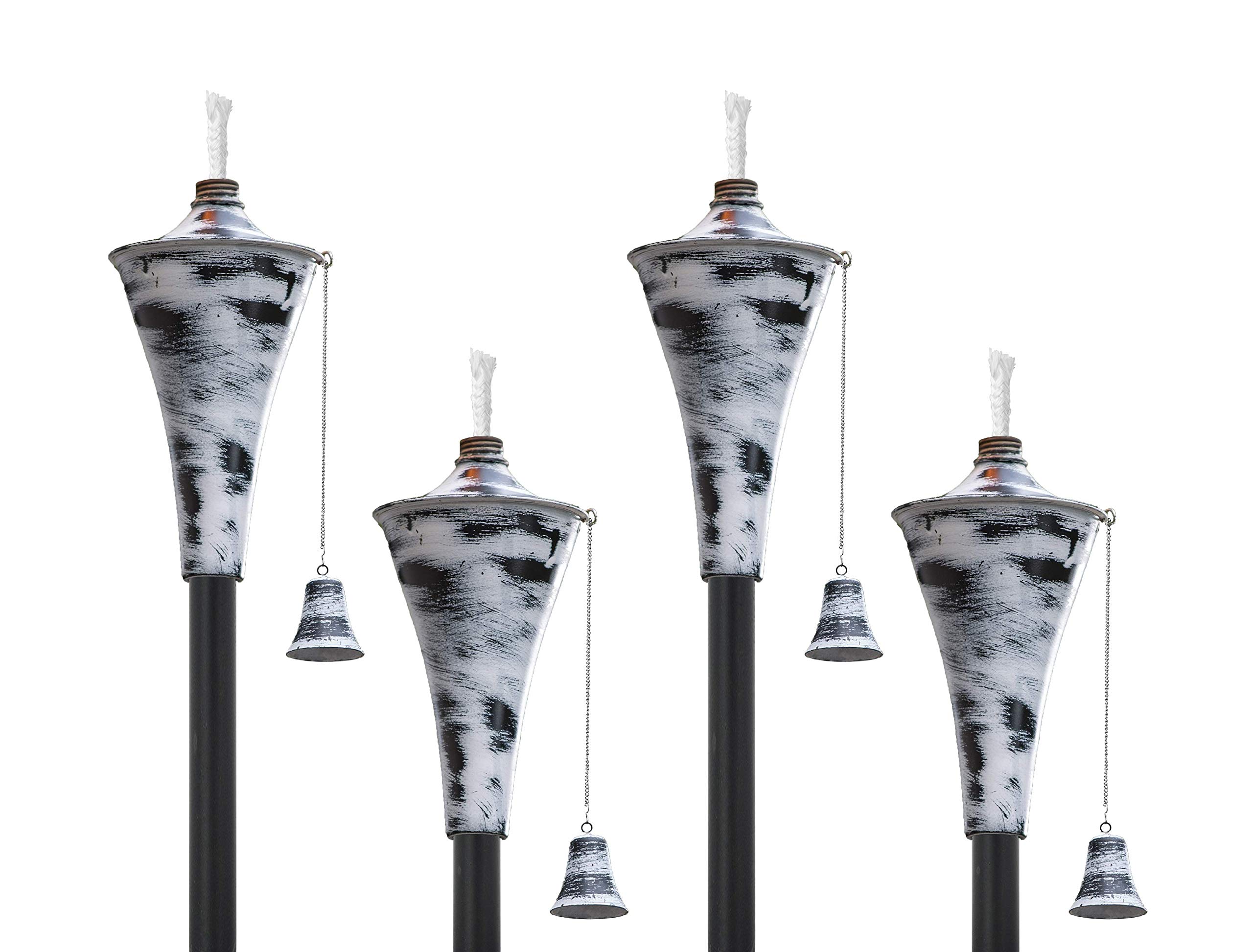 Legends Direct Set of 4, Oahu Premium Metal Outdoor Torches for Patio, Lawn and Garden - Tiki Style Metal Torch /w Snuffer, Fiberglass Wick & Large 16oz Oil Lamp - 53