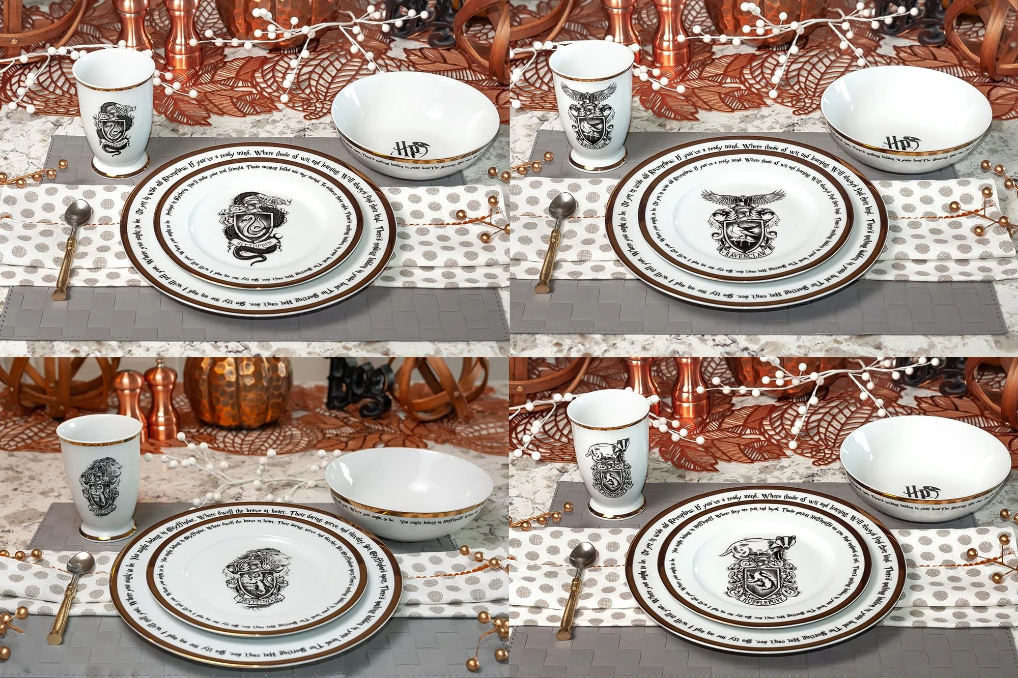 Harry Potter Hogwarts House Logos 16-Piece Ceramic Dinnerware Set