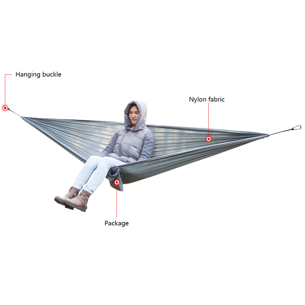 Portable and durable compact nylon fabric two-person travel camping hammock - grey