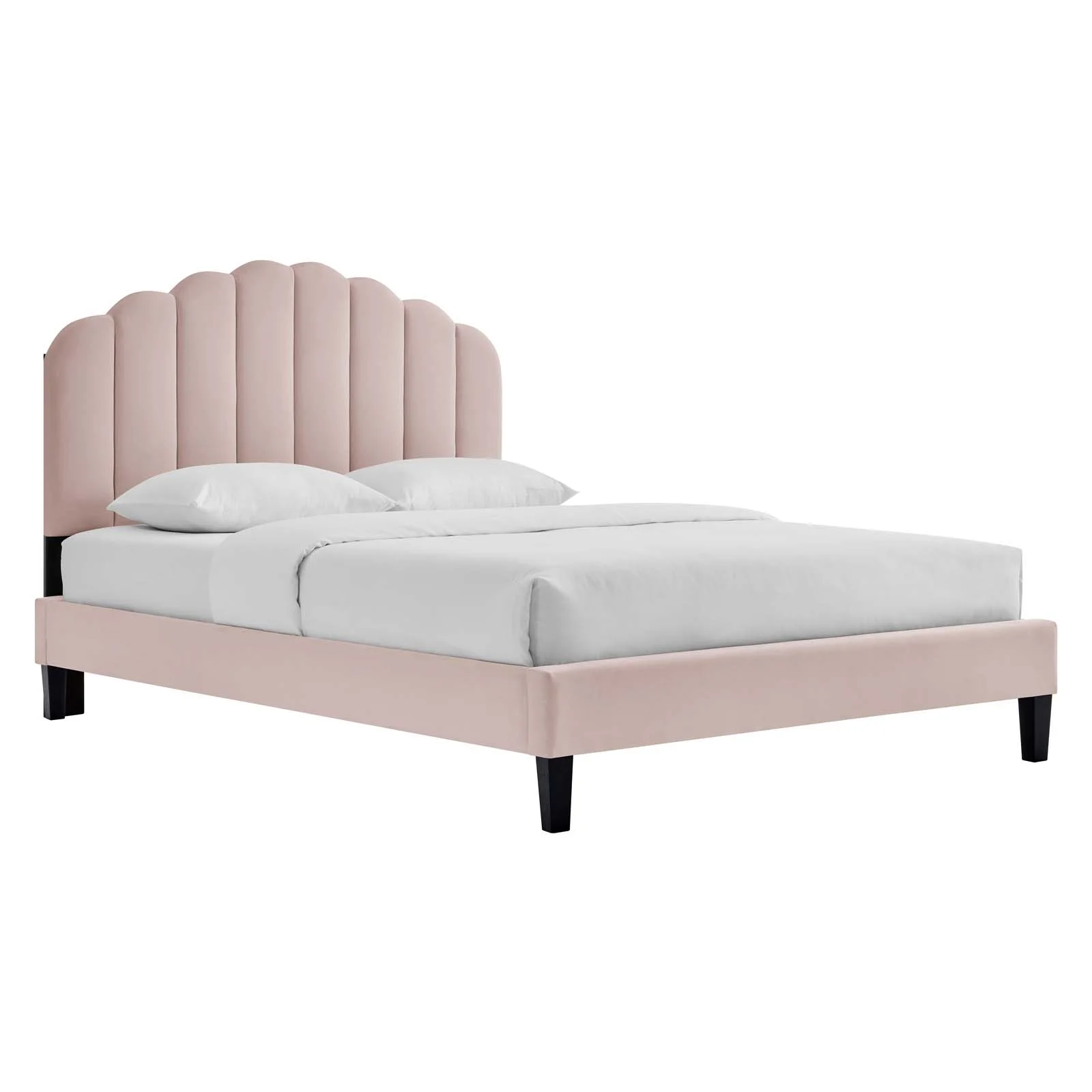 Modway Daisy Performance Velvet Queen Platform Bed in Pink