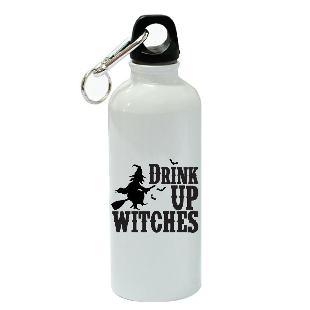 Drink Up Witches White Aluminum Sports 20 oz Water Bottle