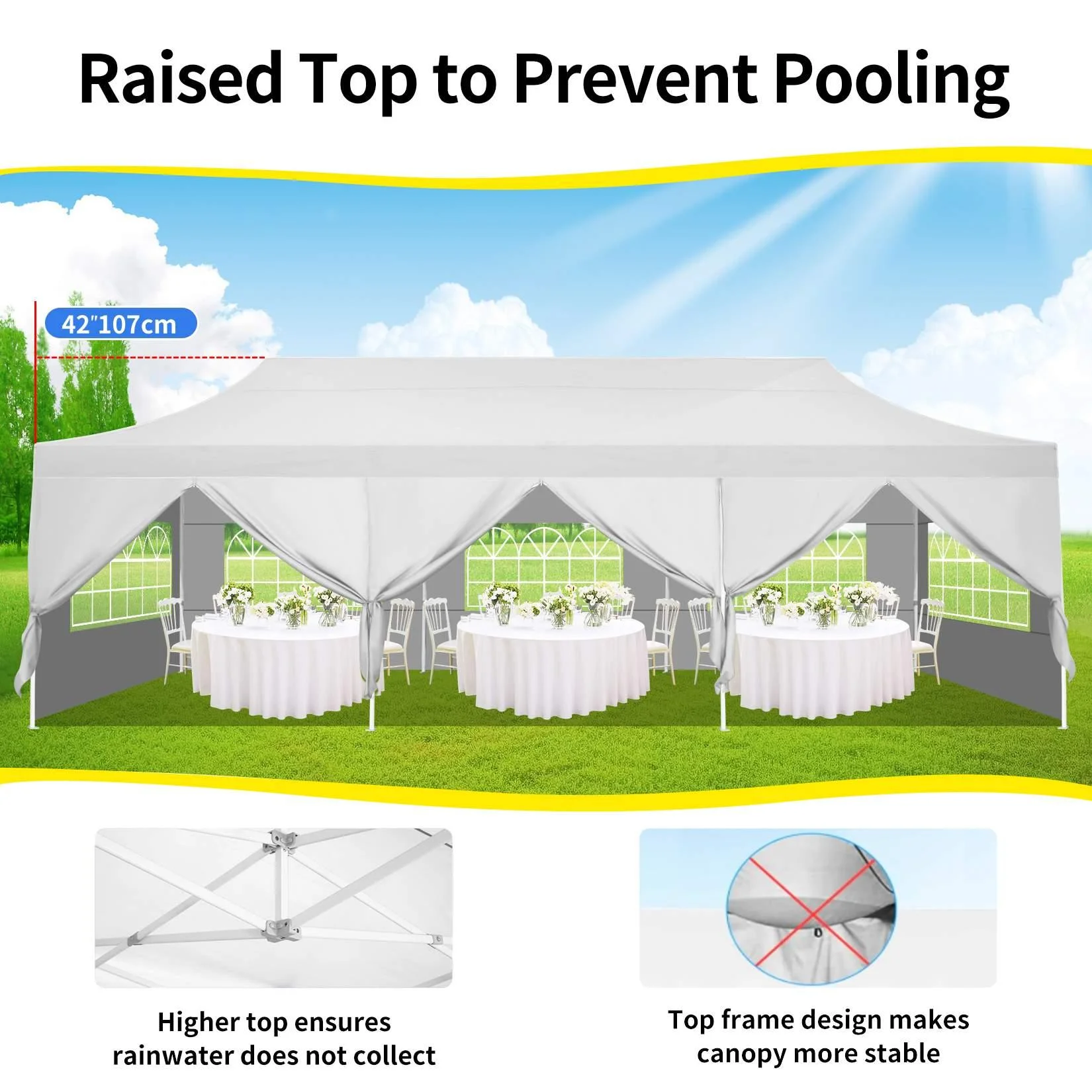 SANOPY 10'x30' EZ Pop Up Outdoor Canopy, Commercial Heavy Duty Party Canopy, Waterproof Beach Portable Tent with 8 Removable Sidewalls Instant Gazebo with 4 Sandbags, Carry Bag, White