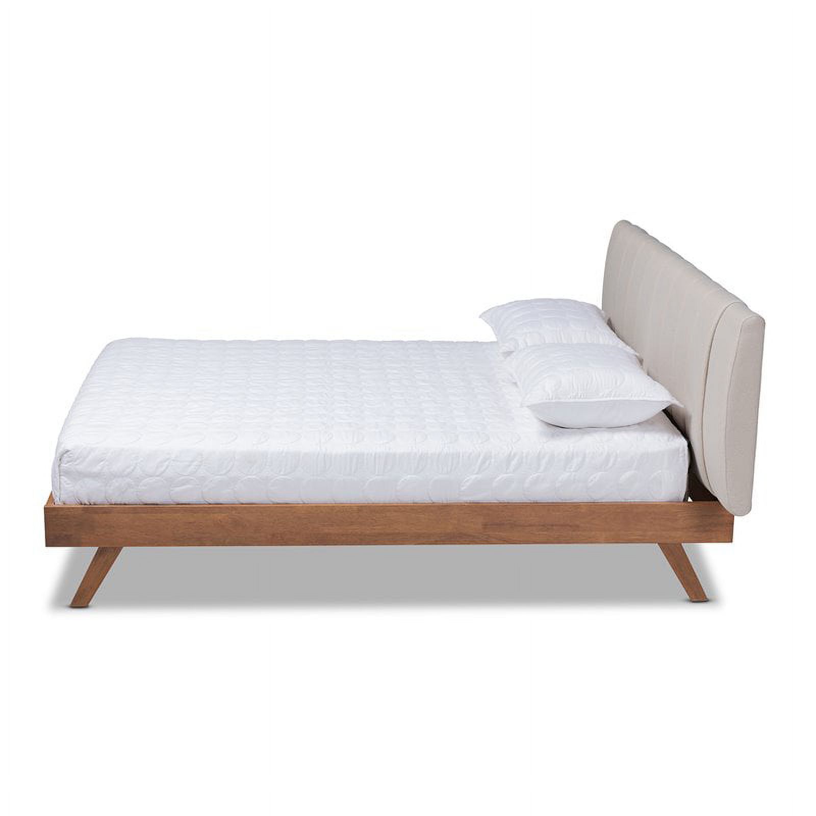 Bowery Hill Mid-Century Upholstered Fabric King Size Bed in Light Beige/Walnut