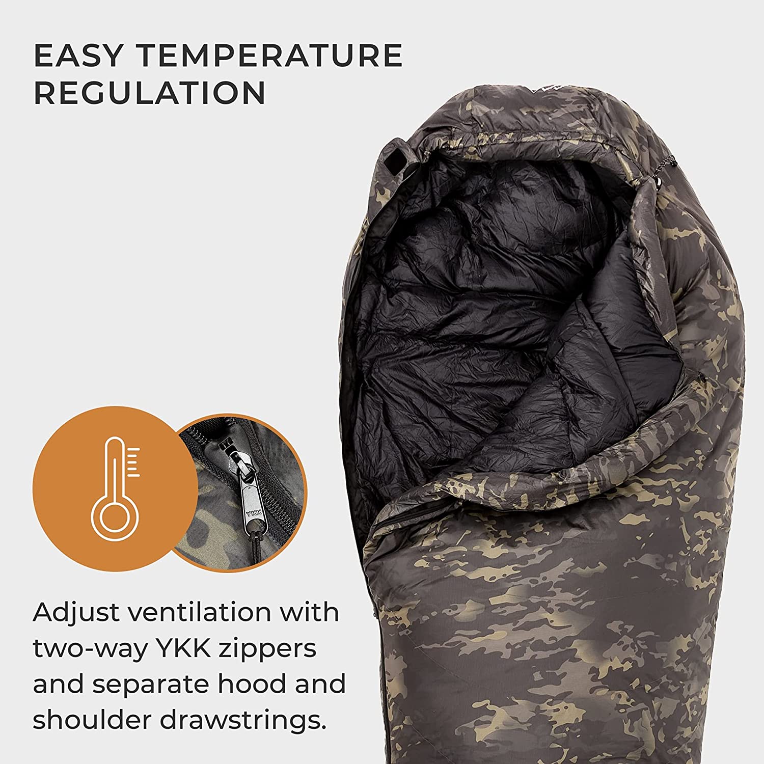 NANYUN Katahdin Ranger 0 F Hiking & Backpacking Sleeping Bag - 4 Season, 625FP Ultralight Sleeping Bag - Water Resistant - Night Camo - Regular