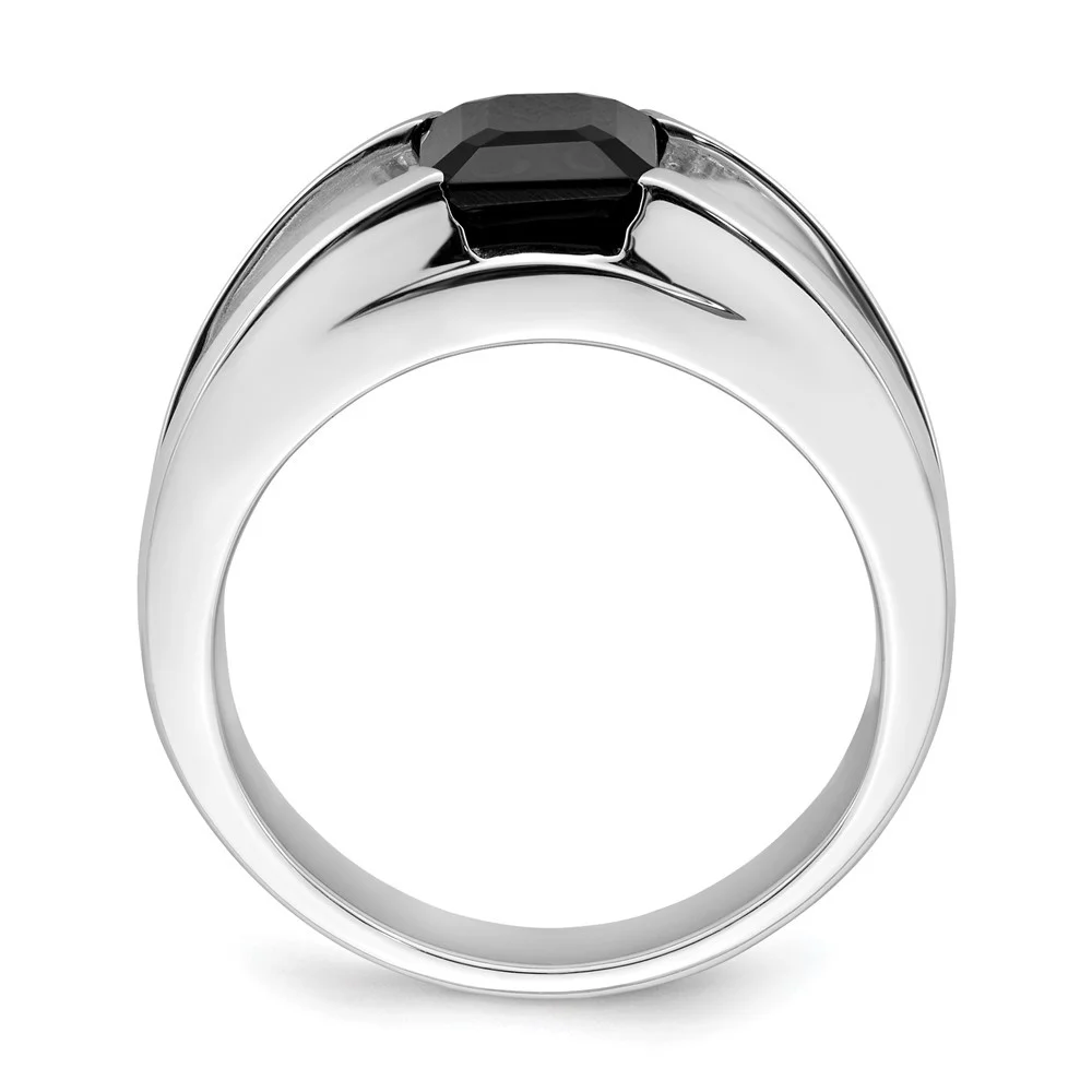 Auriga 14k White Gold Onyx and Diamond Men's Ring Size- 10