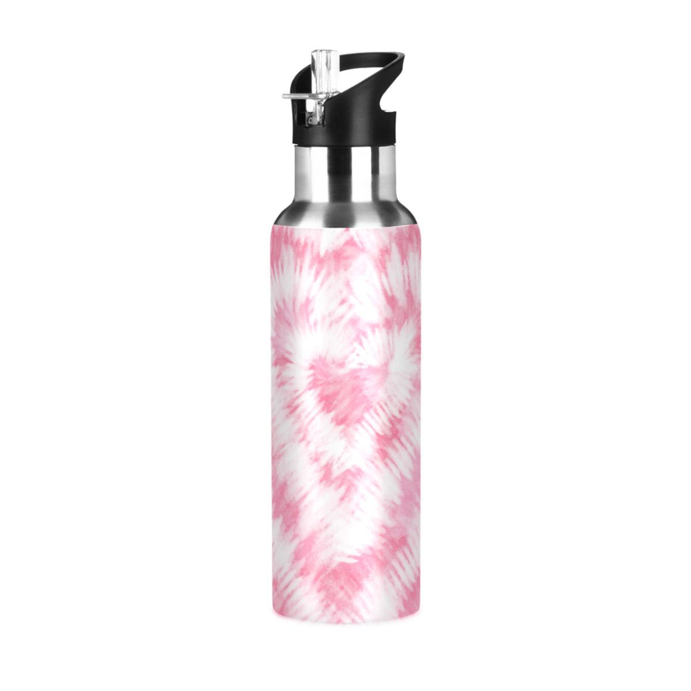 Stainless Steel Water Bottle Tie Dye Pink Gradient with Straw Lid Vacuum Insulated Leak Proof Flask Jug for Gym Travel Sports Cycling Outdoor 20 OZ