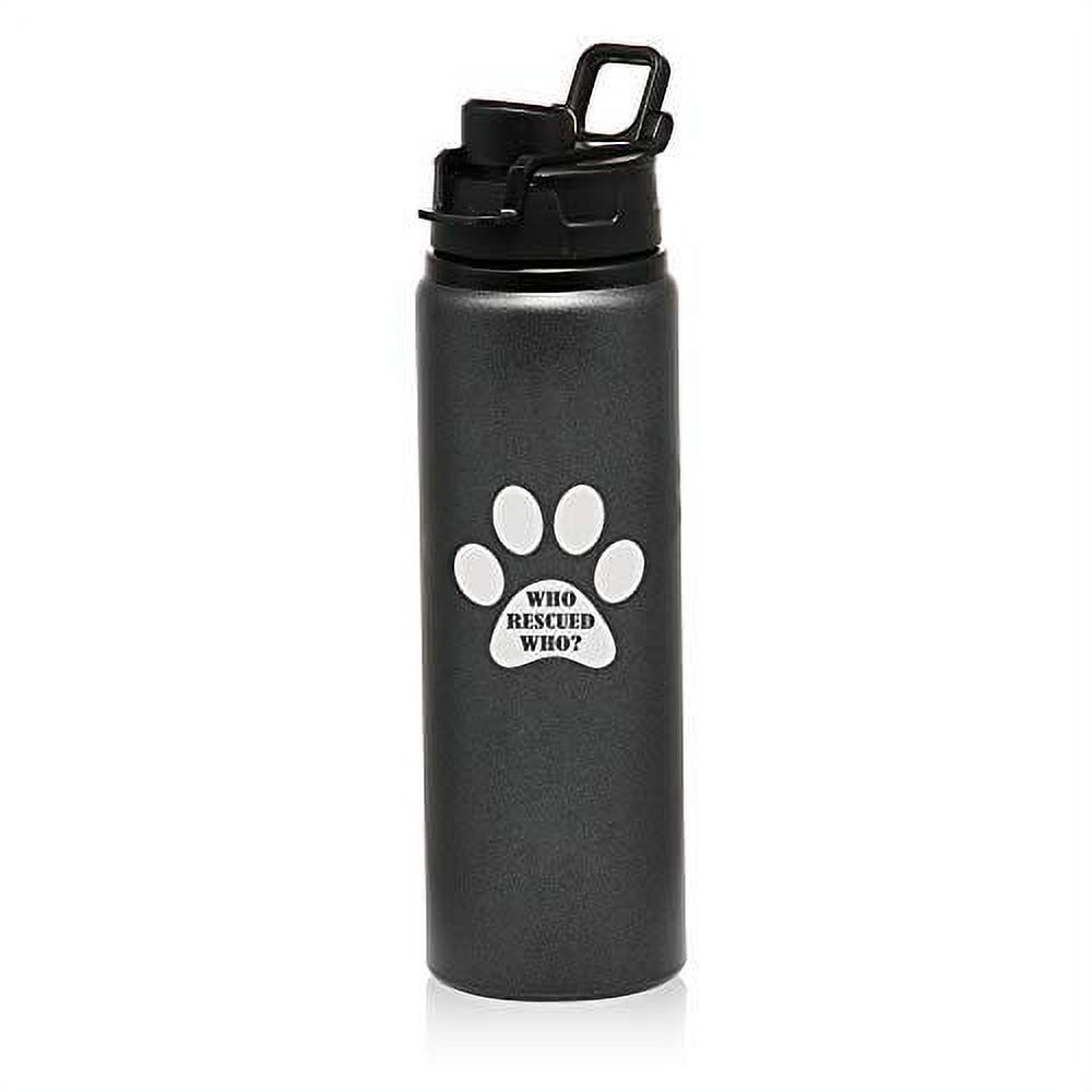 MIP Brand 25 oz Aluminum Sports Water Travel Bottle Paw Print Who Rescued Who (Charcoal)