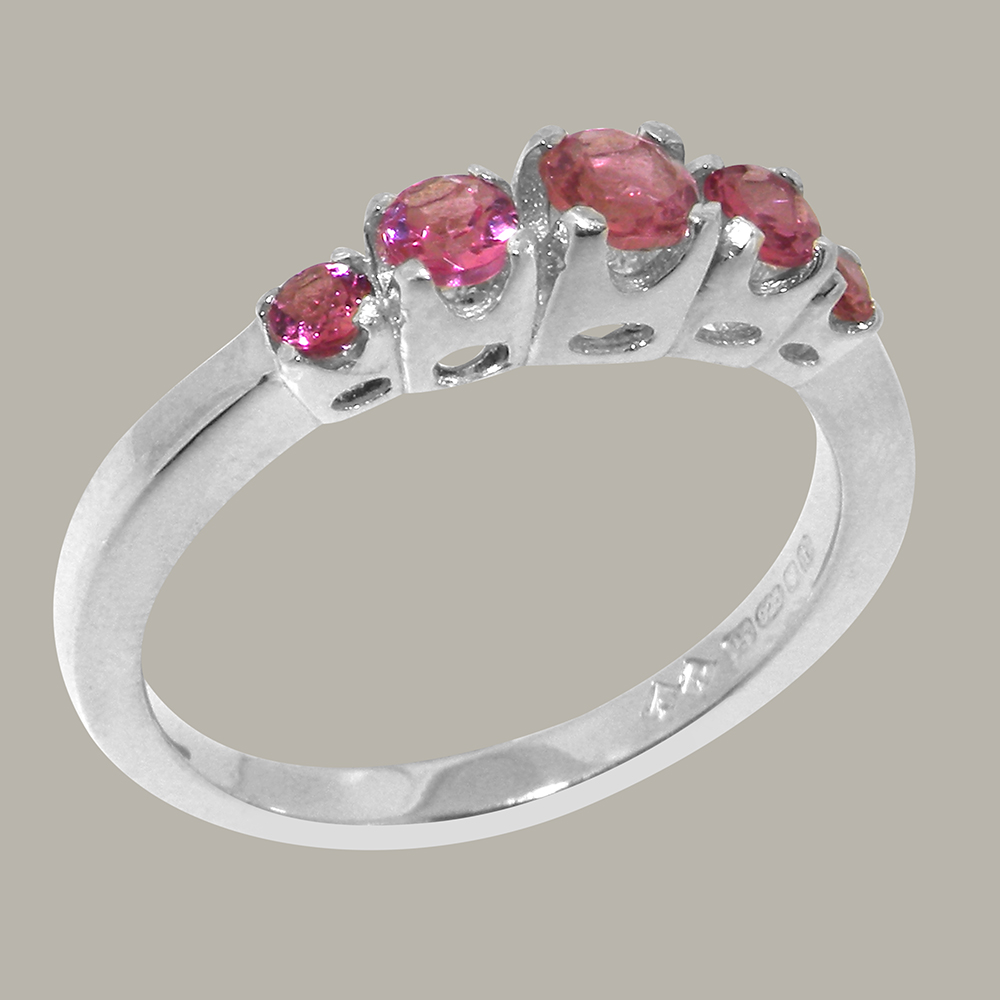 LBG British Made 18k White Gold Natural Pink Tourmaline Womens band Ring - 33 size options - Size 10