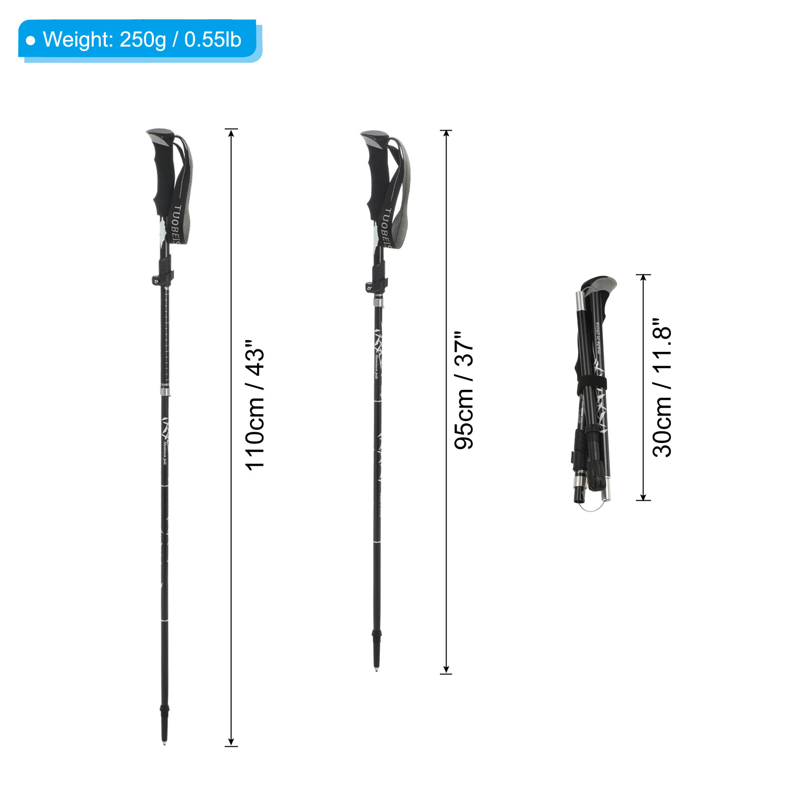 Uxcell Trekking Poles, Collapsible Hiking Pole 43 Inch Aluminum Alloy, Black