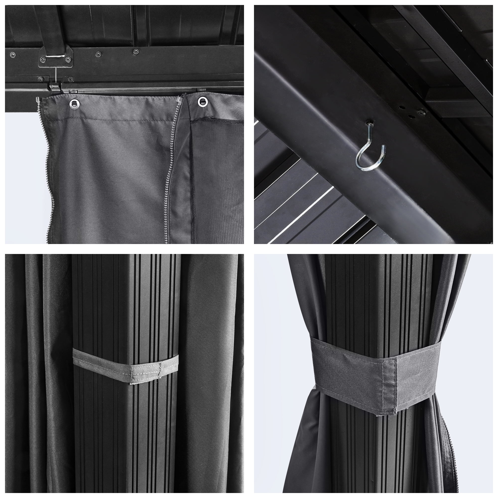 EGEIROS LIFE 12 Ft. W X 10 Ft. D Double Aluminum Hard Roof Patio Gazebo With Mosquito Net (Gray)