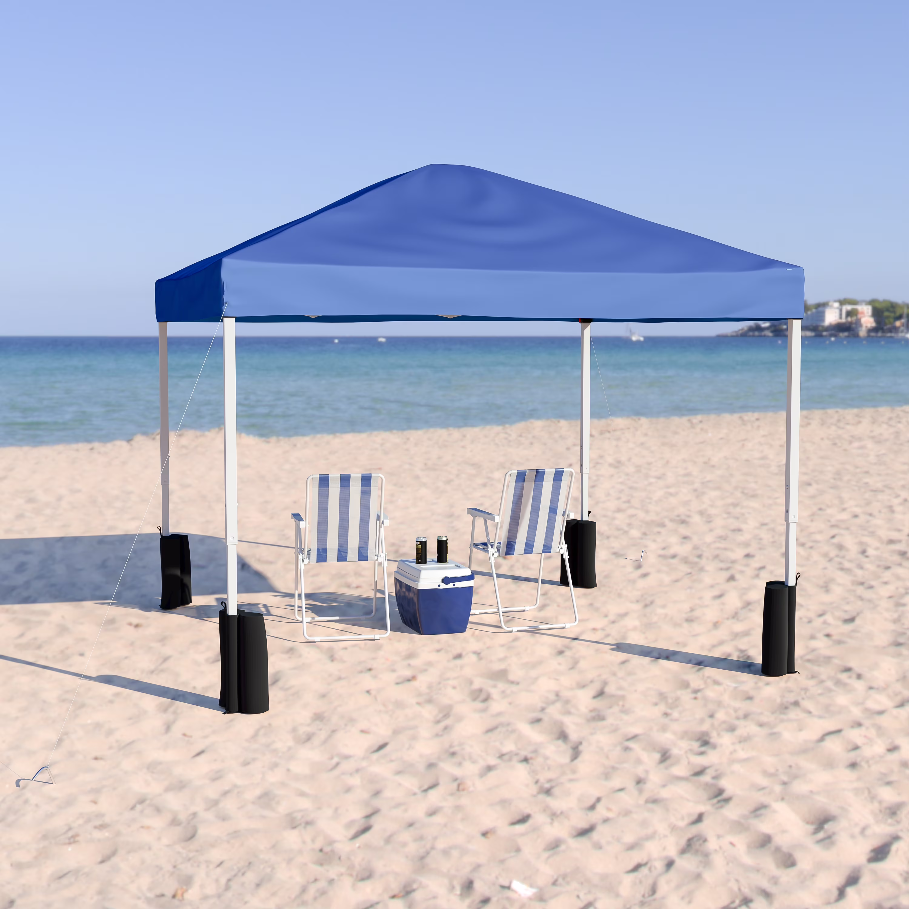 Flash Furniture 10'x10' Blue Pop Up Event Straight Leg Canopy Tent with Sandbags and Wheeled Case