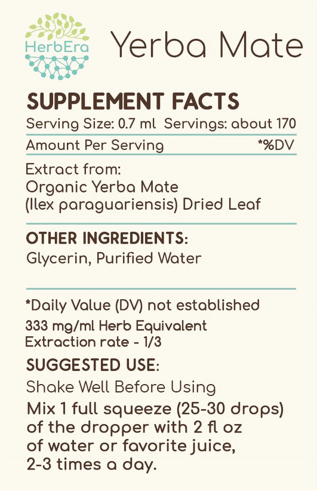 Yerba Mate Alcohol-FREE Herbal Extract Tincture, Super-Concentrated Organic Yerba Mate (Ilex paraguariensis) Dried Leaf 2x4 oz