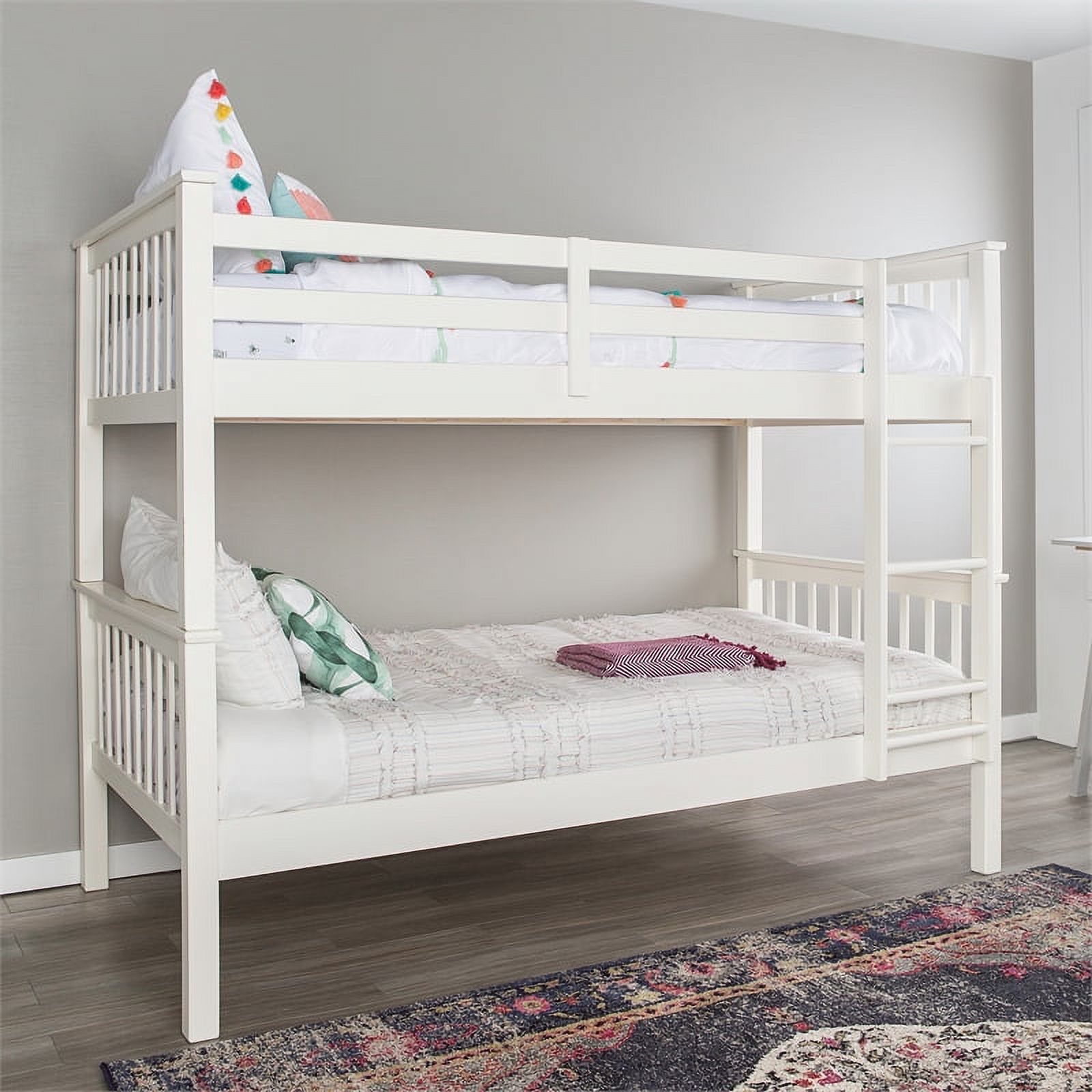 Pemberly Row Traditional Solid Wood Twin over Twin Design Bunk Bed in White