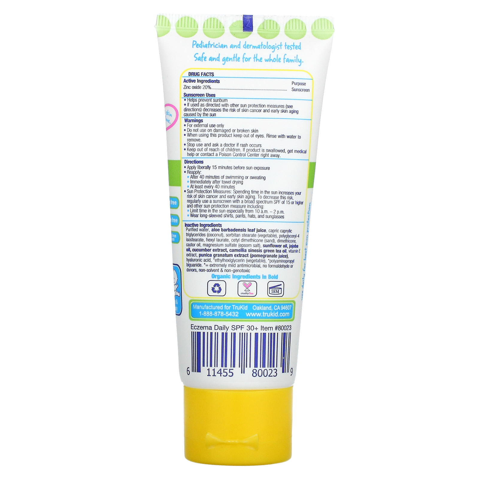 TruBaby, Eczema Daily Sunscreen, SPF 30, Unscented, 2 fl oz (58 ml), TruKid