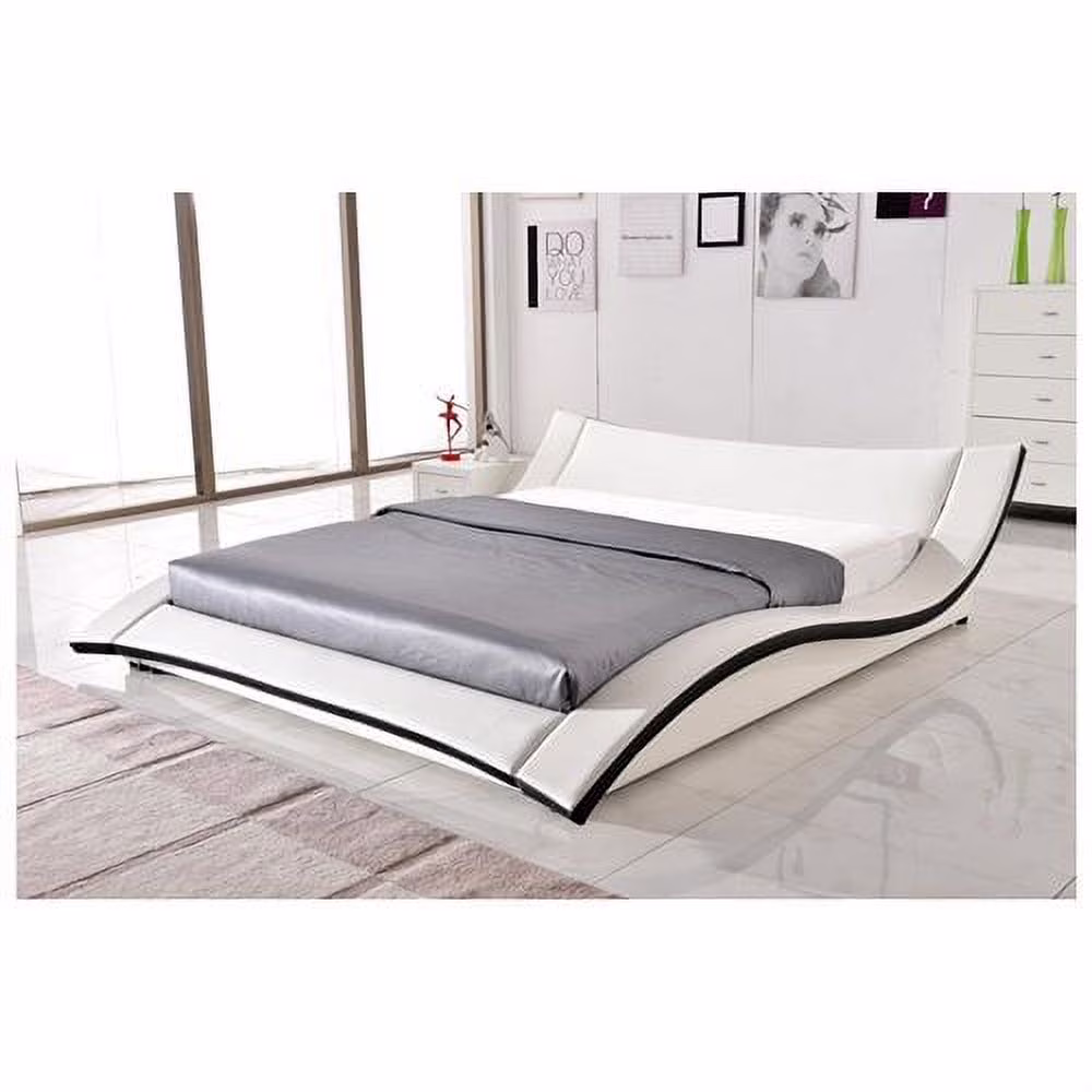 US Pride Furniture Riley Modern Faux Leather Platform Bed, White, Multiple Sizes