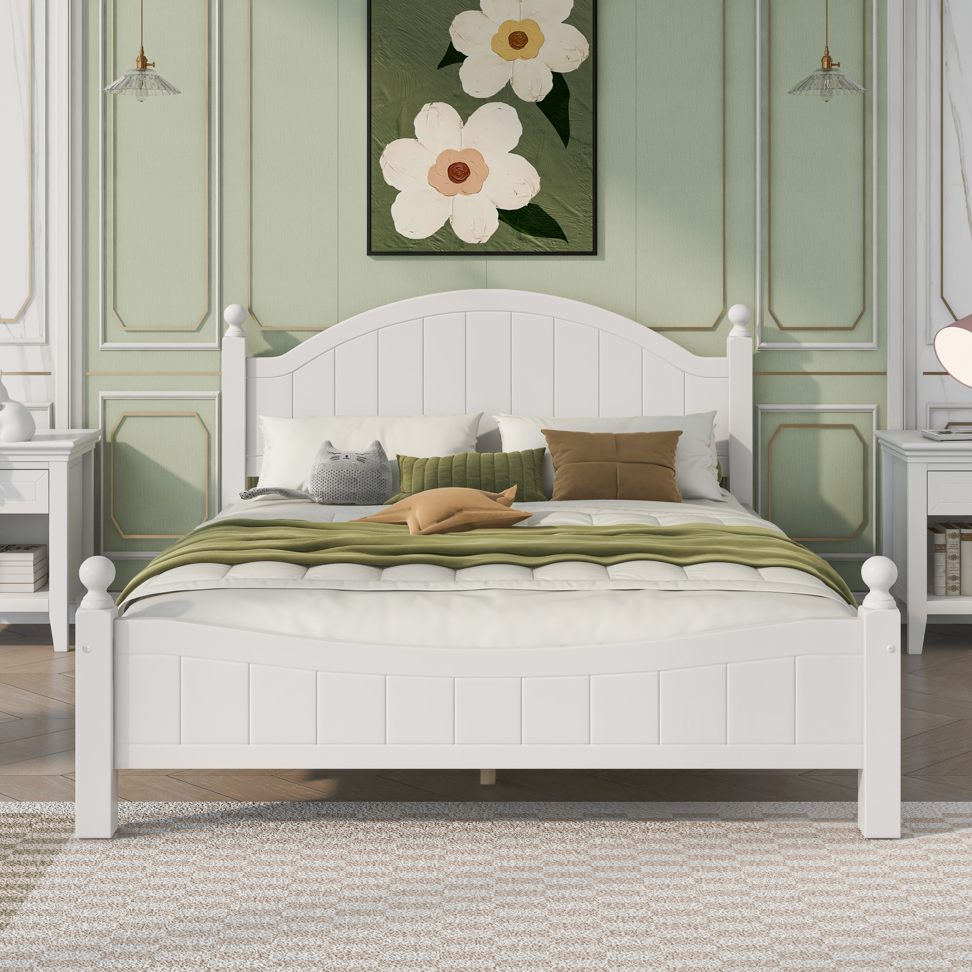 Traditional Concise Style White Solid Wood Platform Bed, No Need Box Spring, Queen (Old sku:BS295901AAA)