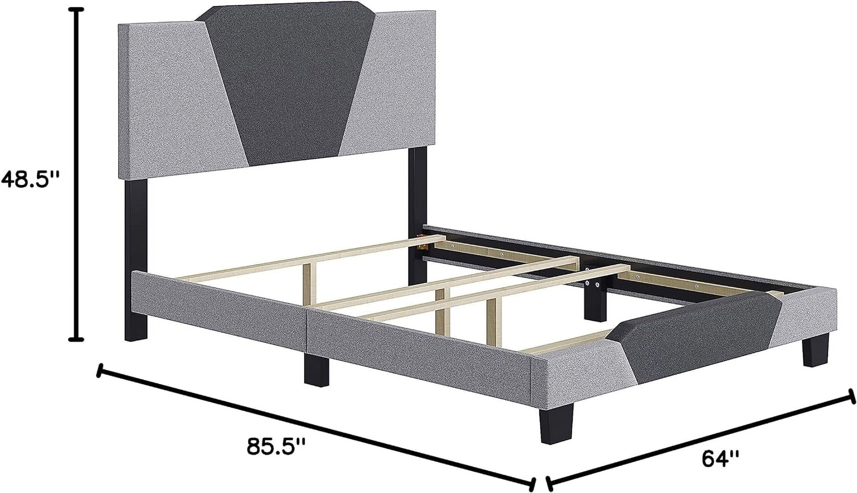Tuscany Upholstered Platform Bed Frame Mattress Foundation With Headboard And Strong Wood Slat Supports: Linen, Grey/Charcoal, Queen