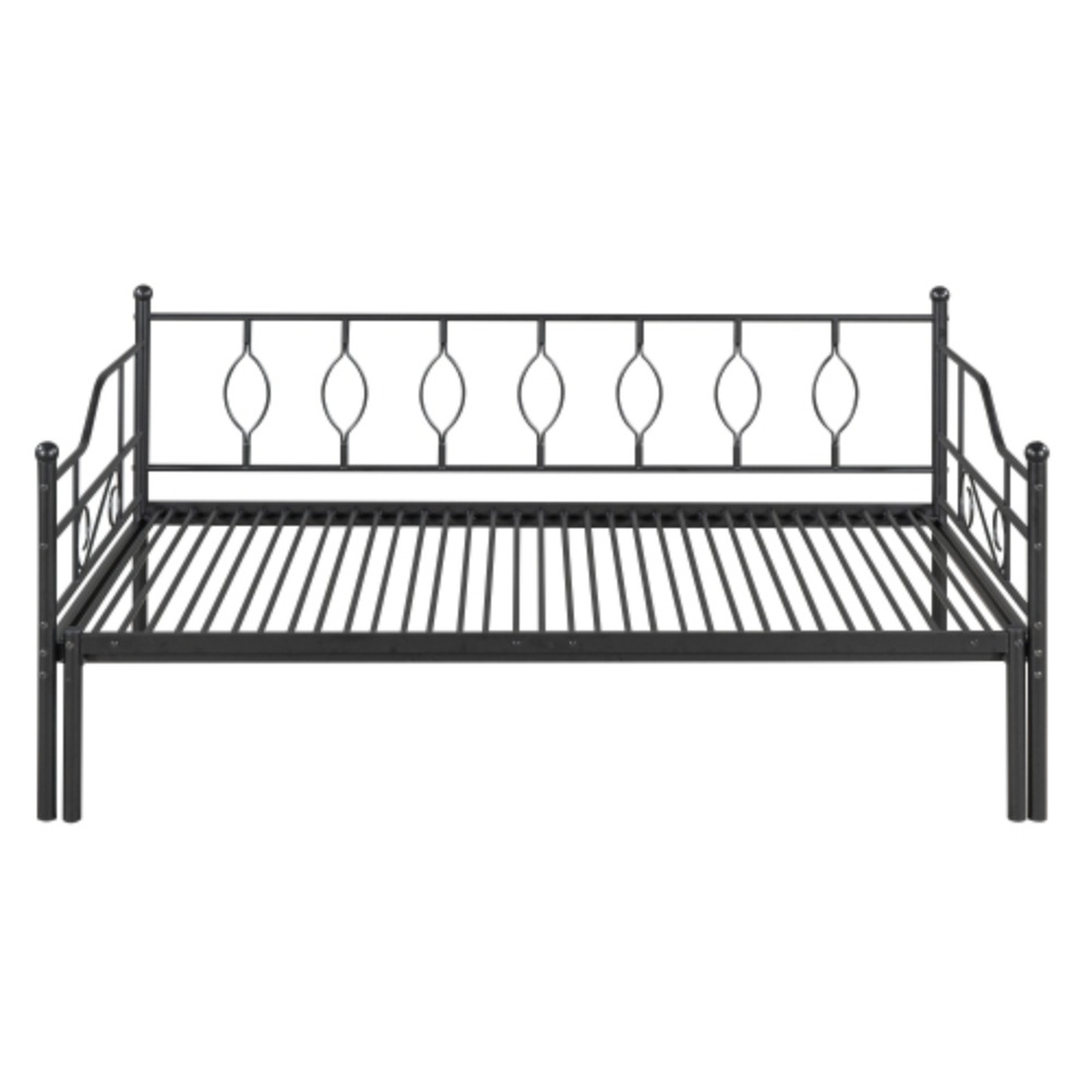 Twin Size Metal Daybed with Trundle, Daybed with Slat No Box required Black  Black + Iron
