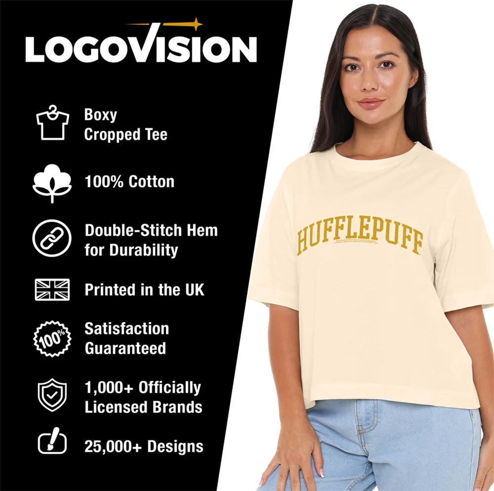 Harry Potter Hufflepuff Collegiate Women's Boxy Cropped T Shirt