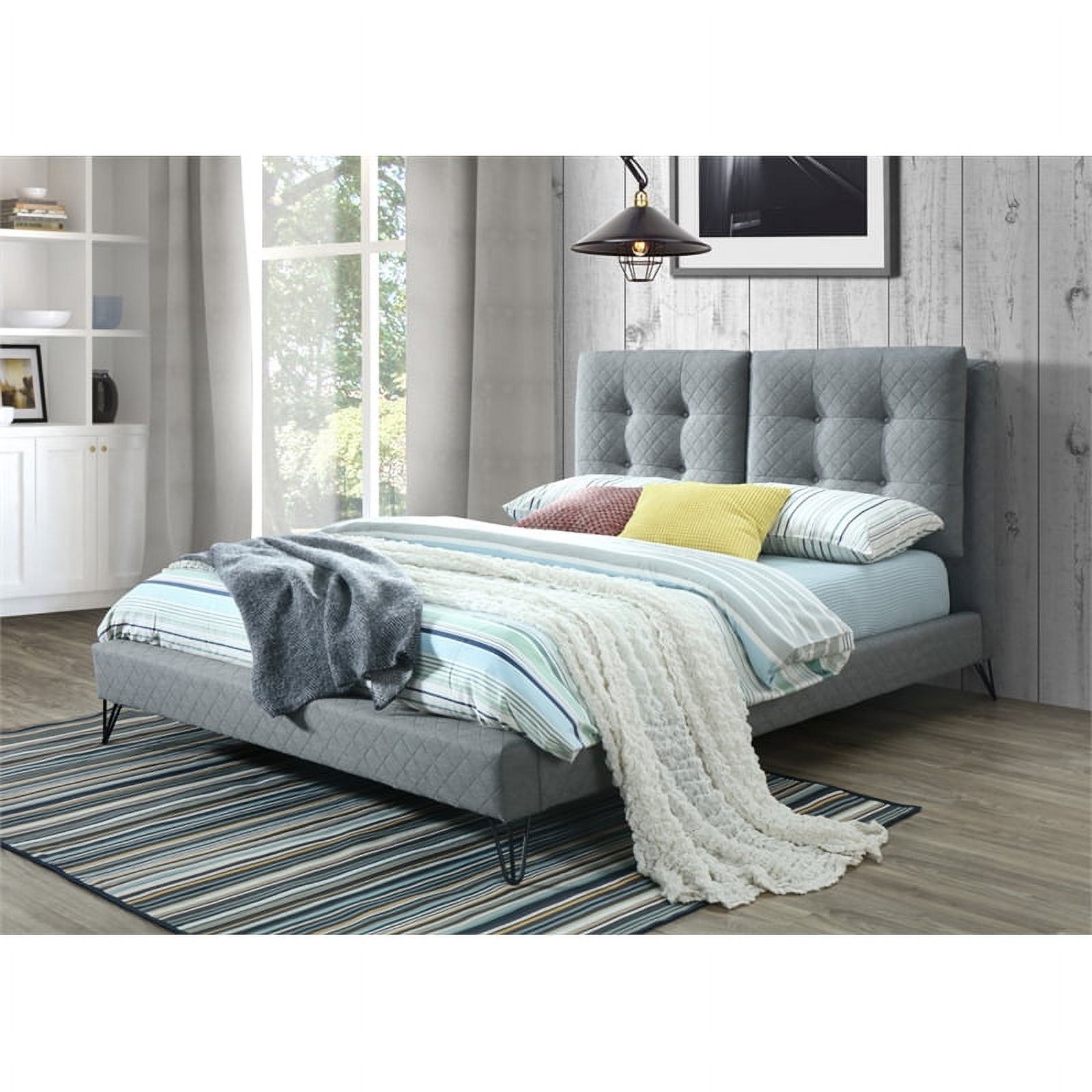 Adele Queen Bed Upholstered in Gray Fabric