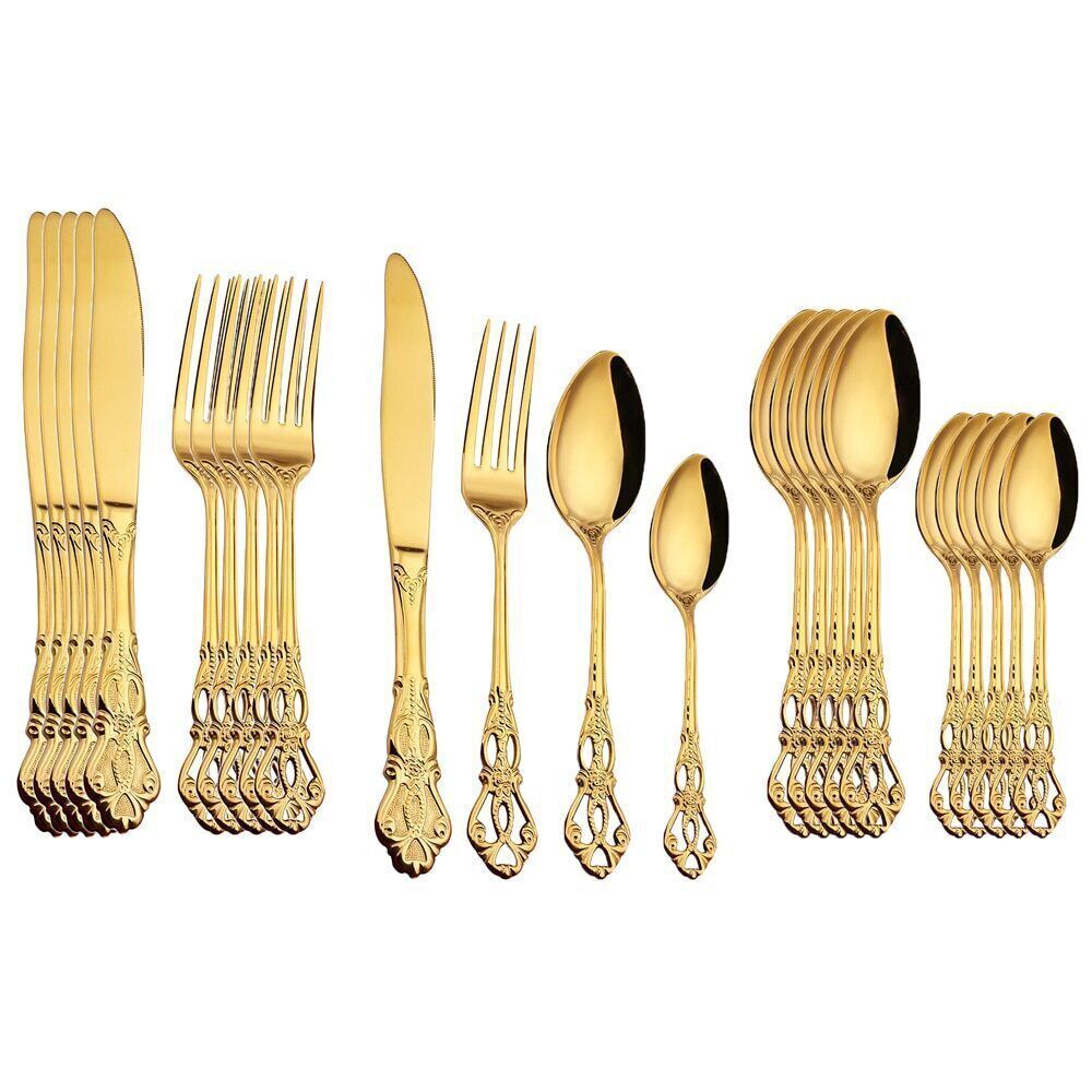 24pcs Cutlery Set Gold Dinnerware Spoon Dinner Silverware Tableware Gifts