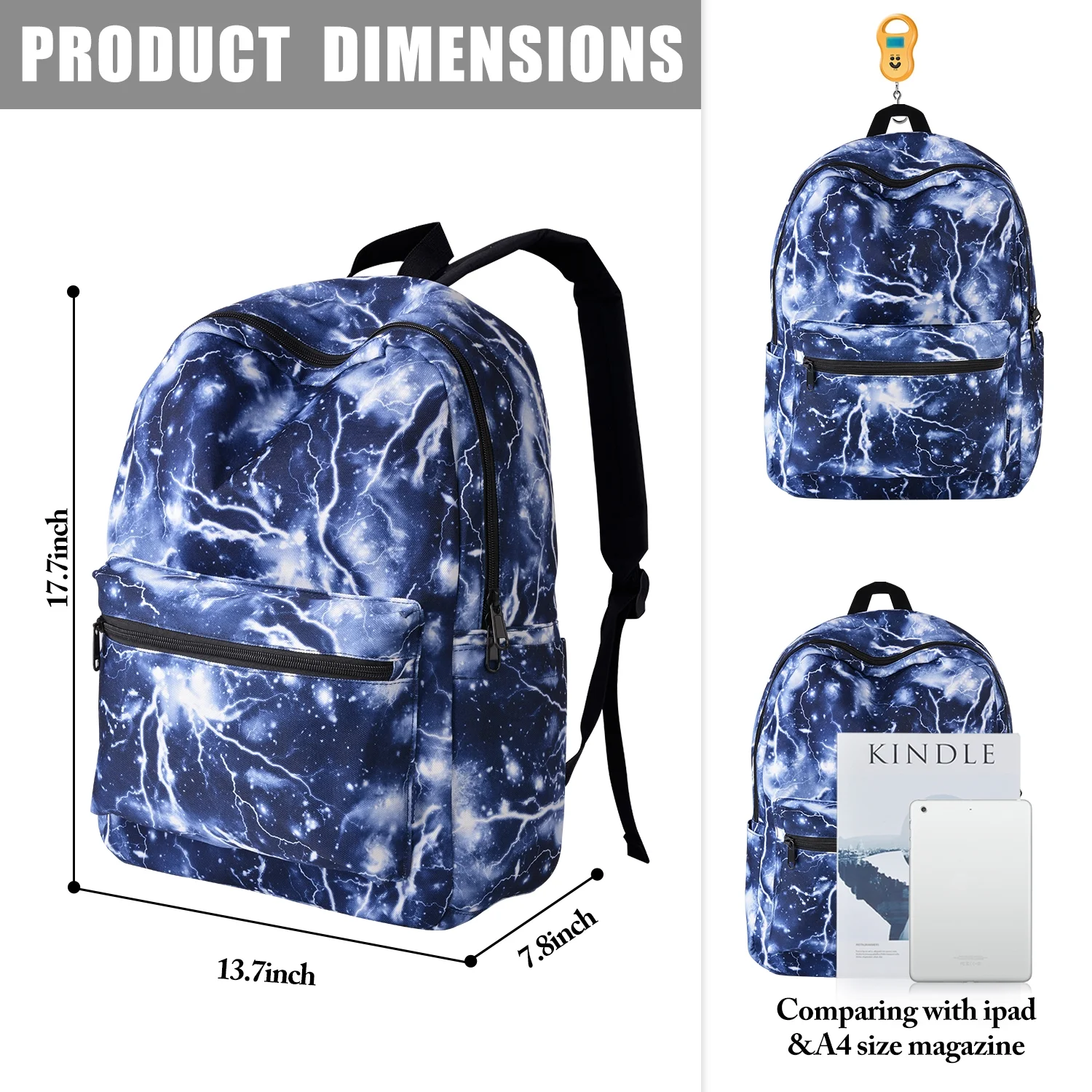 Lightning Print Canvas School Travel Laptop Backpack Rucksack Daypack Bags (Blue)