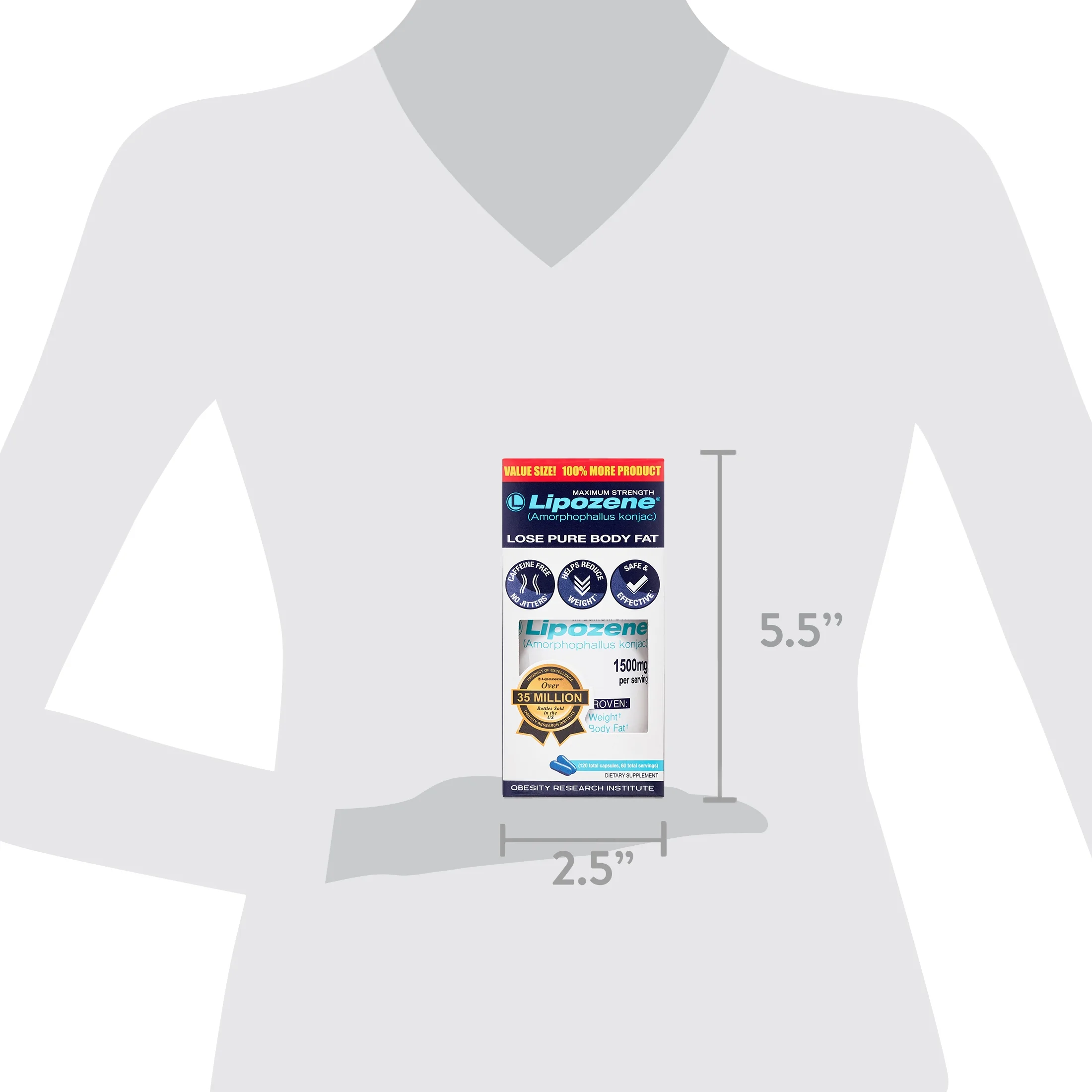 Lipozene Mega Bottle Maximum Strength Weight Loss Supplement, 1500 mg, 120 Capsules