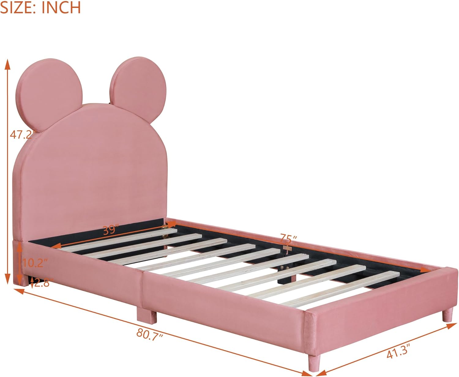 Size Upholstered Platform Bed With Bear Ear Shape Headboard, Small Platform Bed For Kids, Cute Platform Bed Frame,