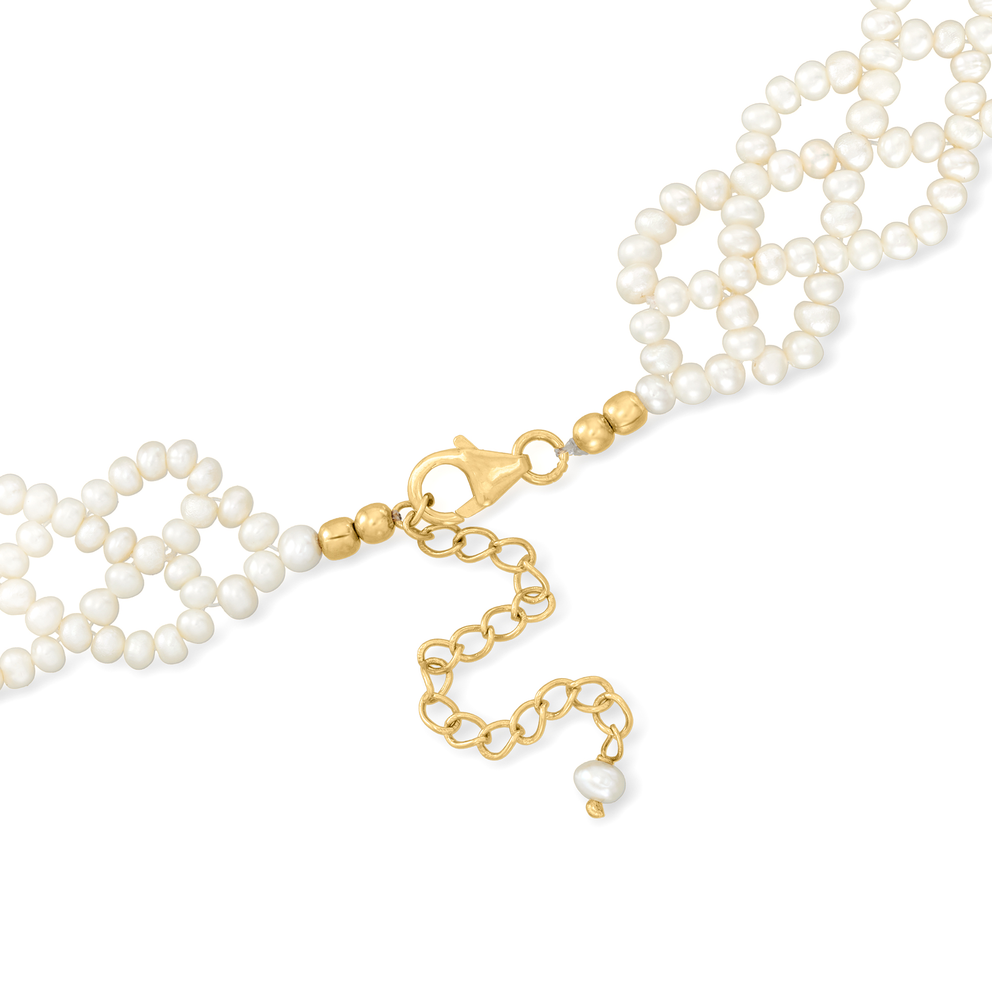 Ross-Simons 3-3.5mm Cultured Pearl Lace-Style Necklace With 18kt Gold Over Sterling, Women's, Adult