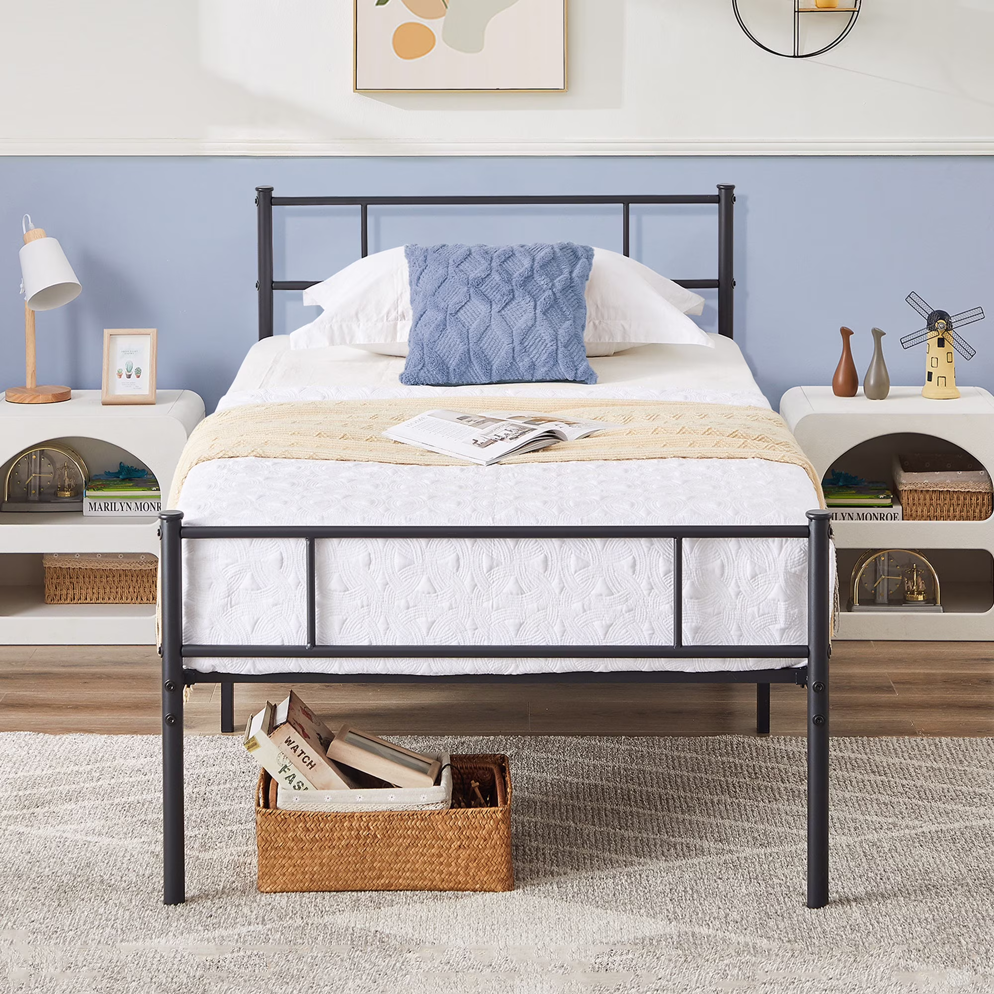 VECELO Twin Metal Bed Frame, Modern Platform Bed with Headboard and Footboard, No Box Spring Needed, Black