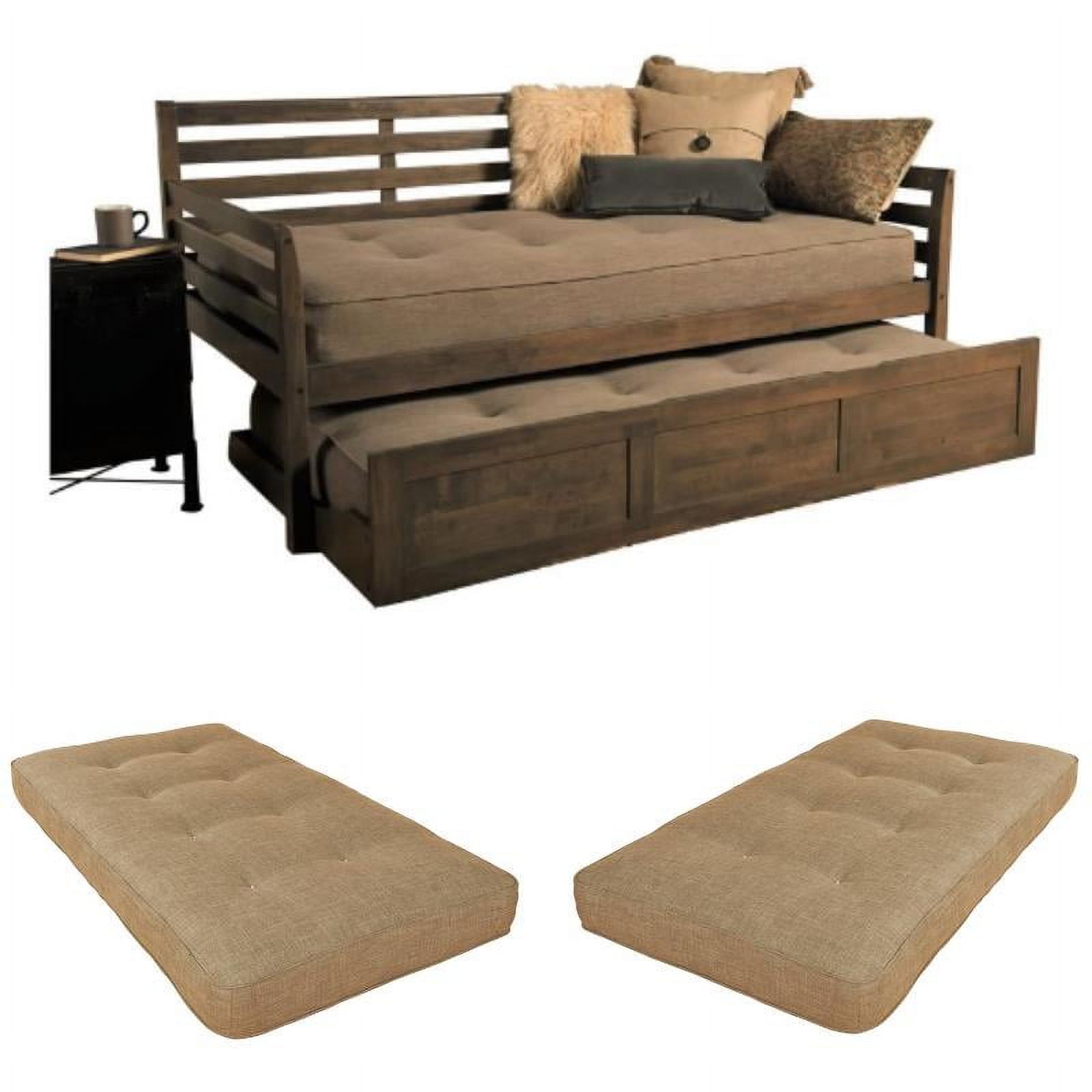 Home Square 3-Piece Set with 2 Daybed Mattresses and Daybed in Rustic Walnut