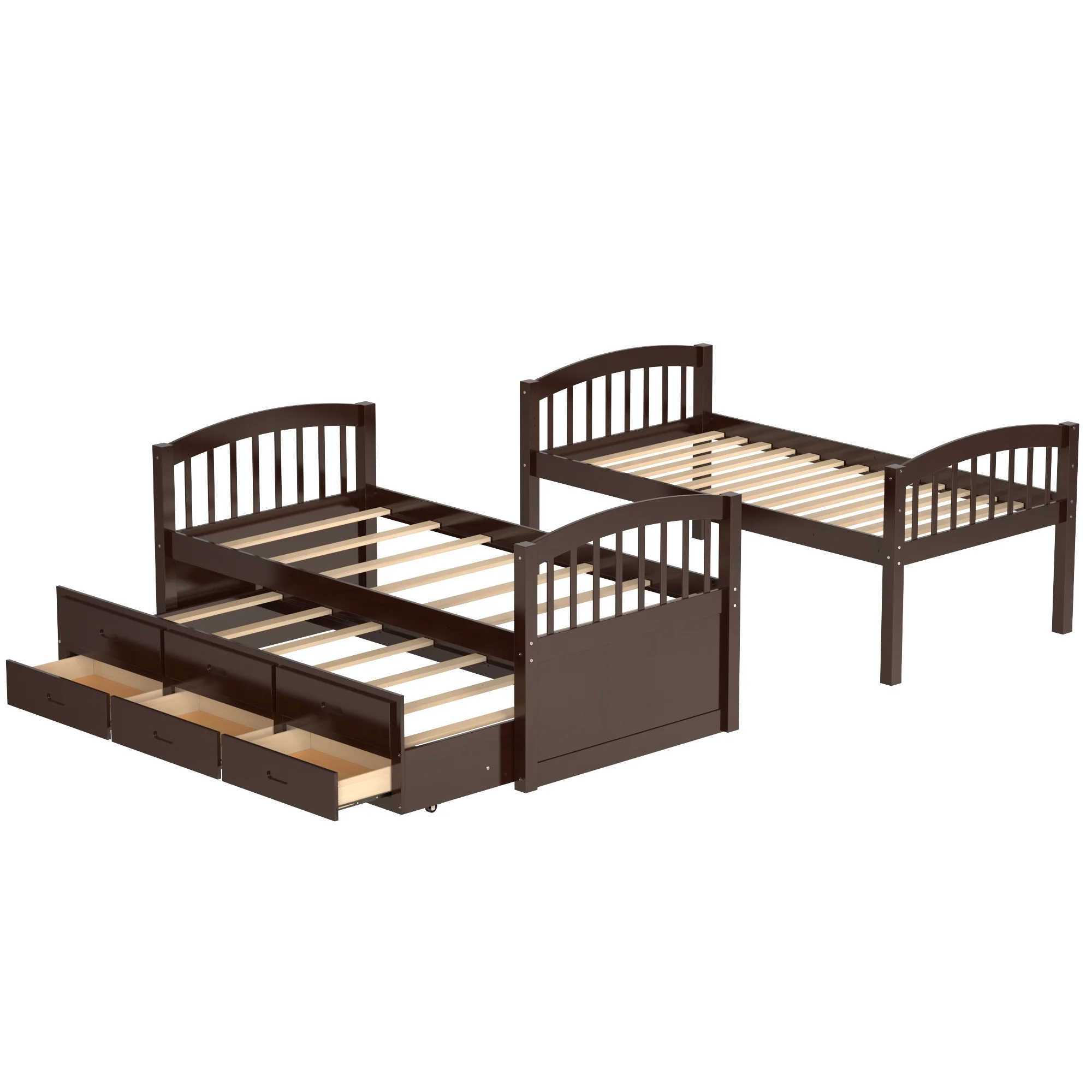 CoSoTower Twin Over Twin Wood Bunk Bed With Trundle And Drawers, Espresso