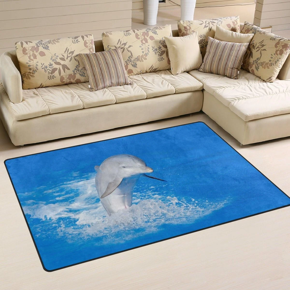 SKYSONIC Dolphin Jump Out Of Blue Water Lightweight Carpet Mats Area Soft Rugs Floor Mat Doormat Decoration for Rooms Entrance 31 x 20 inches